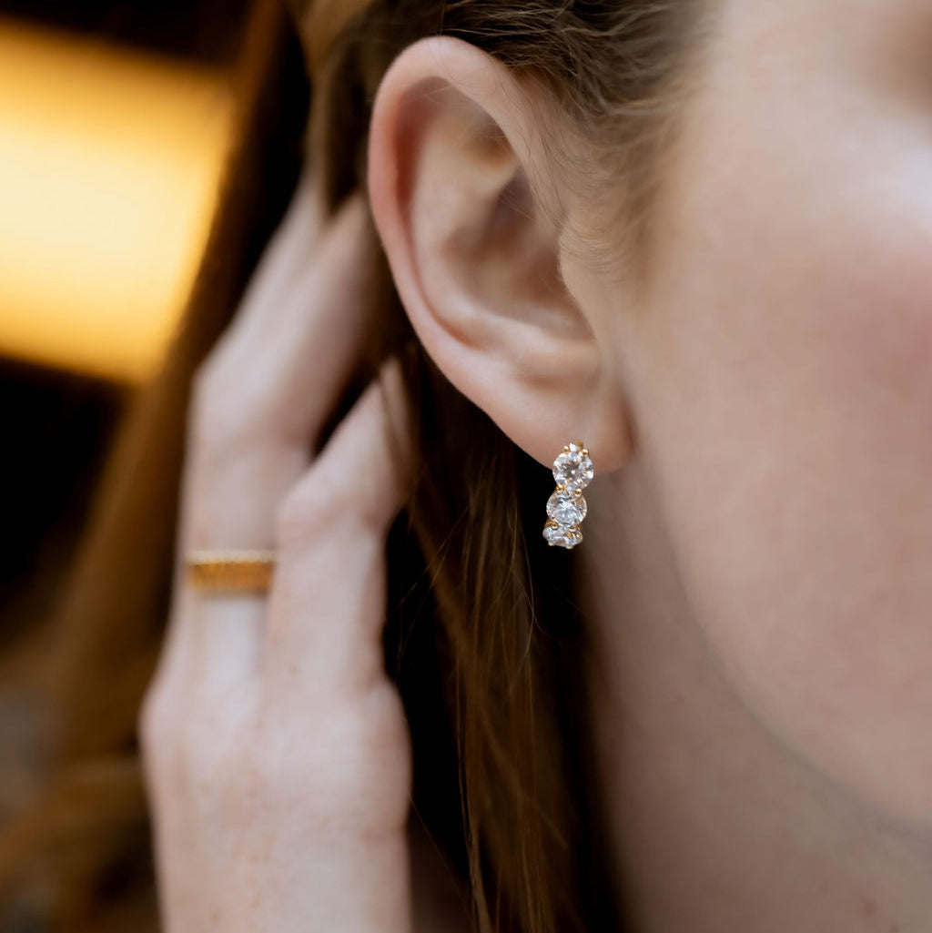 Three Lab Grown Diamond Hinged Hoop Earrings