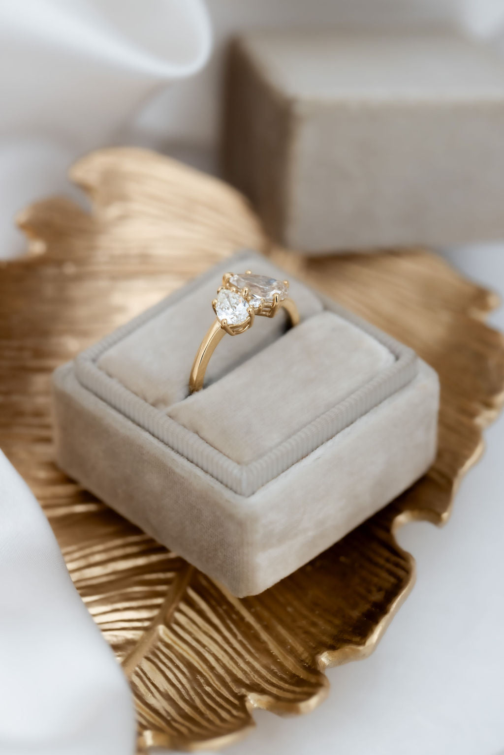 The Toi et Moi 1.00 ct Pear Champagne and .50 ct Pear White Diamond Ring