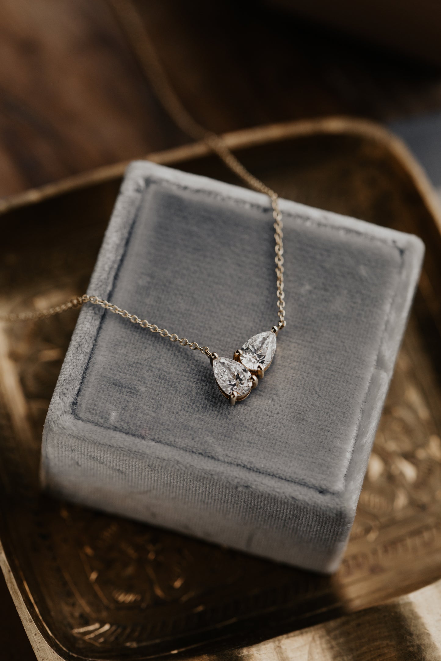 Two Pear Diamonds on Chain Necklace