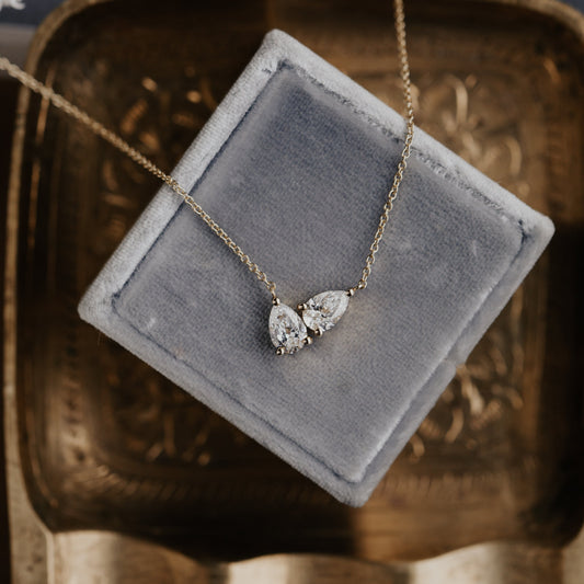 Two Pear Diamonds on Chain Necklace on a 14k gold chain