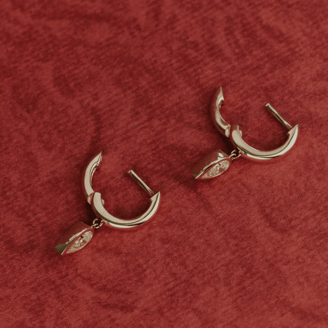 Pear Bezel Set Lab Grown Diamond Dangle on Huggie Earrings