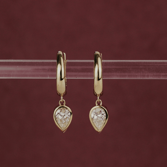 Pear Bezel Set Lab Grown Diamond Dangle on Huggie Earrings