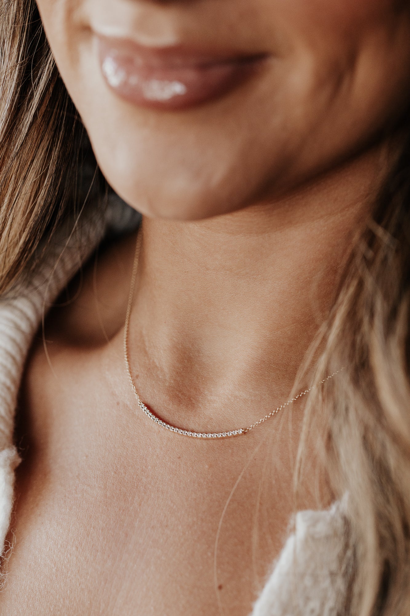Curved Pave Diamond Bar Necklace