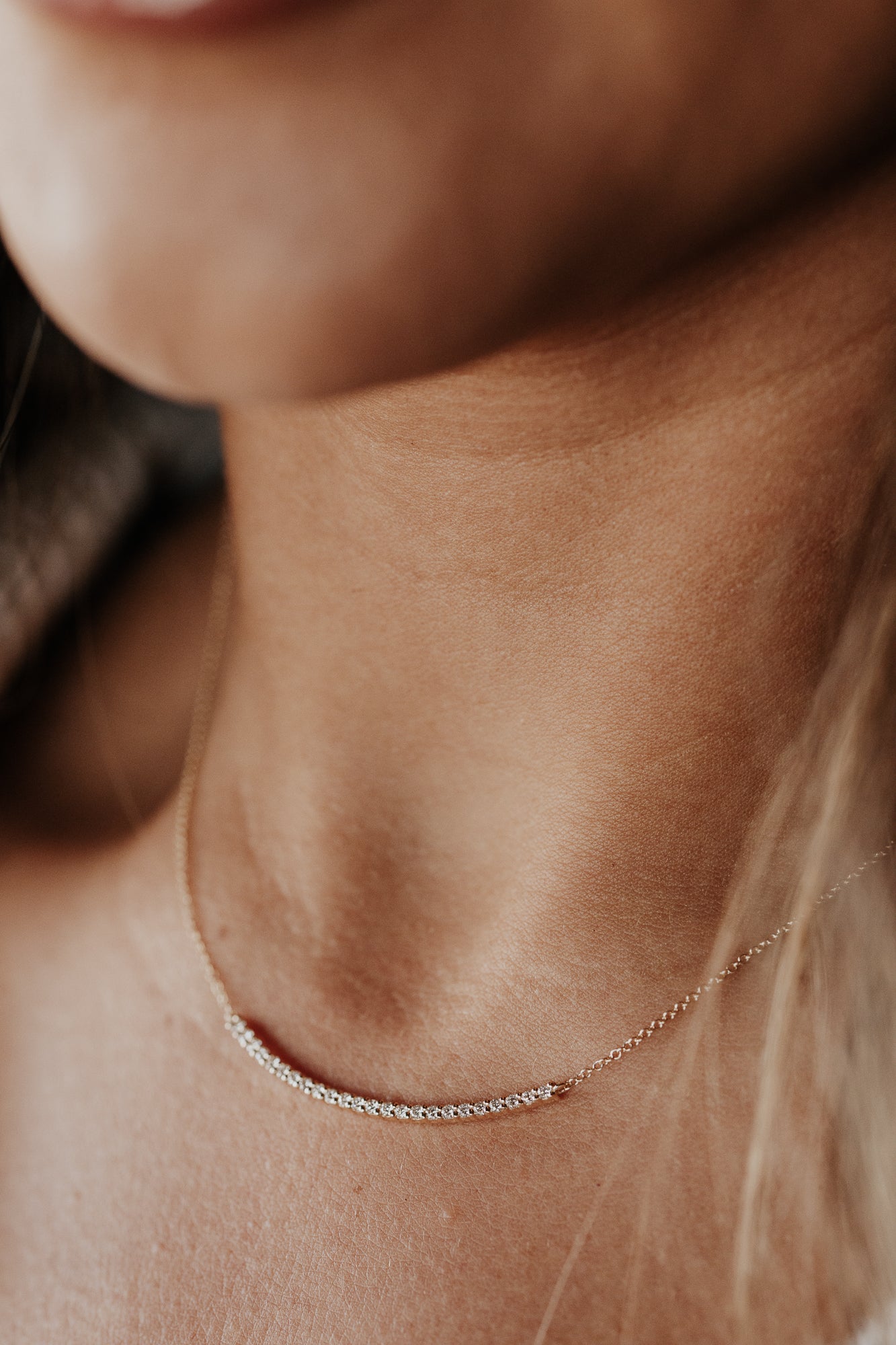 Curved Pave Diamond Bar Necklace