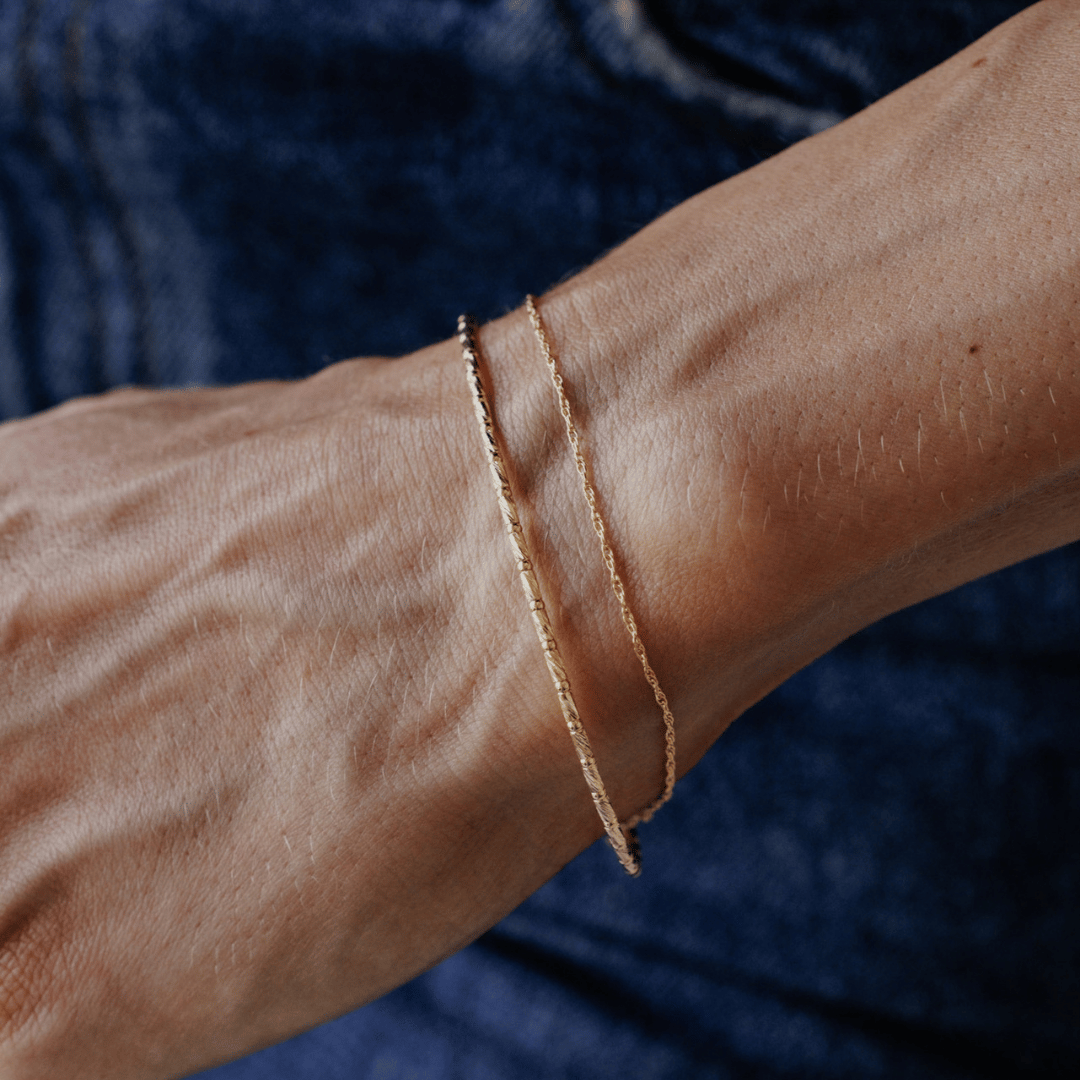Textured Flexible Magnetic Gold Bracelet with Safety Chain
