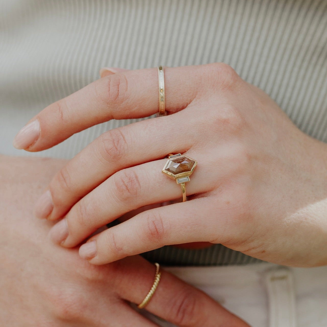 The Carson 3.54 ct Long Hexagon Red Rustic Diamond Ring