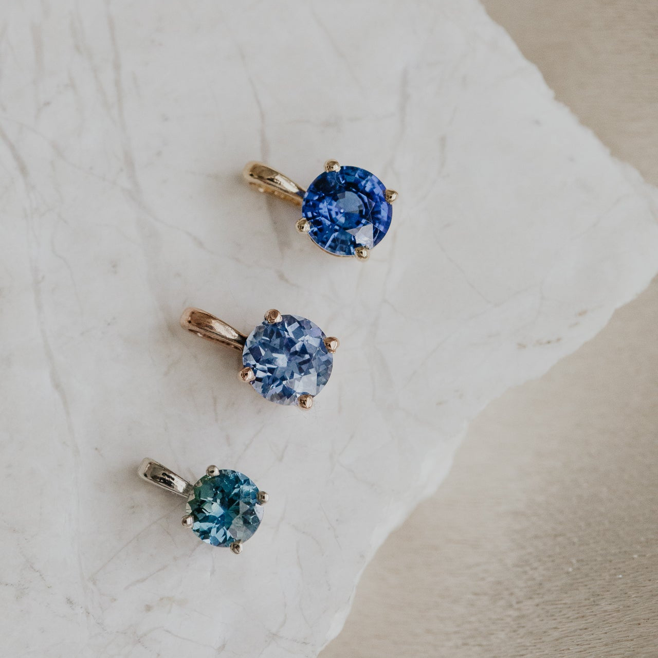 Build Your Own .64 ct Round Blue Australian Sapphire Charm Necklace