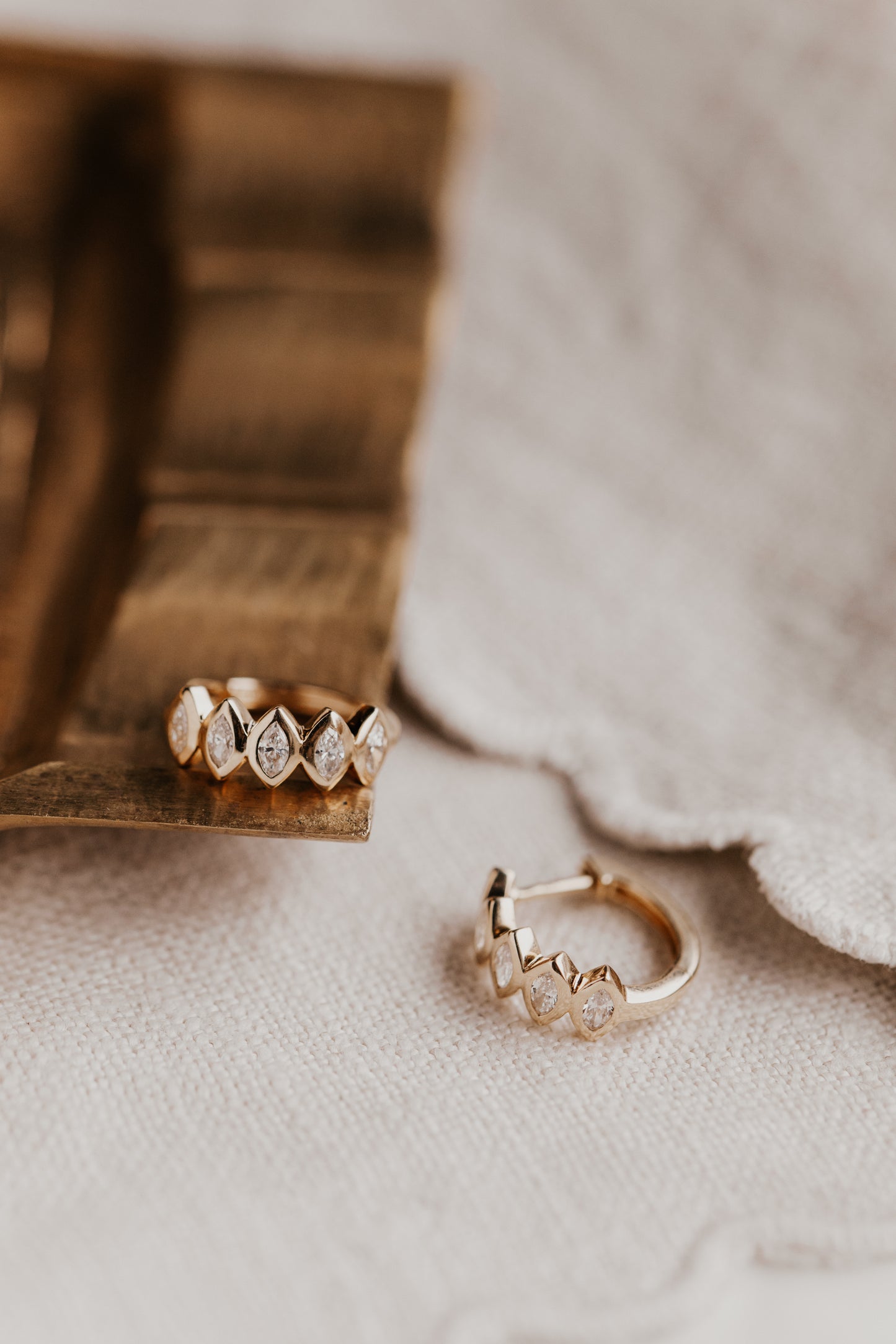 Marquise Bezel Set Diamond Huggie Earrings