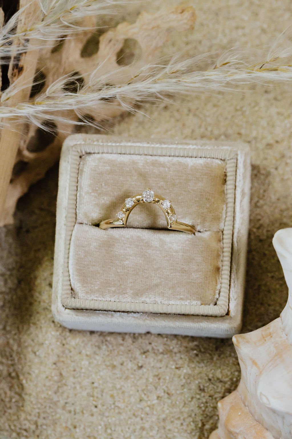 The Carmen Tracer Diamond Band in a Sarah O Jewelry velvet ring box.