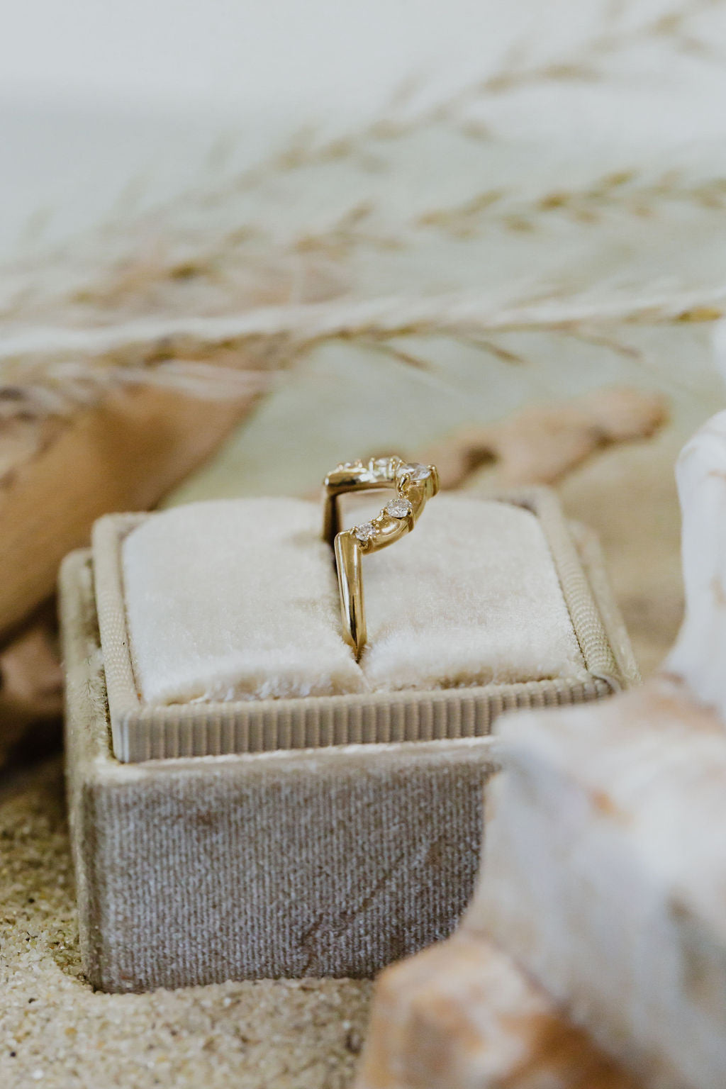 The Carmen Tracer Diamond Band in a velvet Sarah O Jewelry ring box