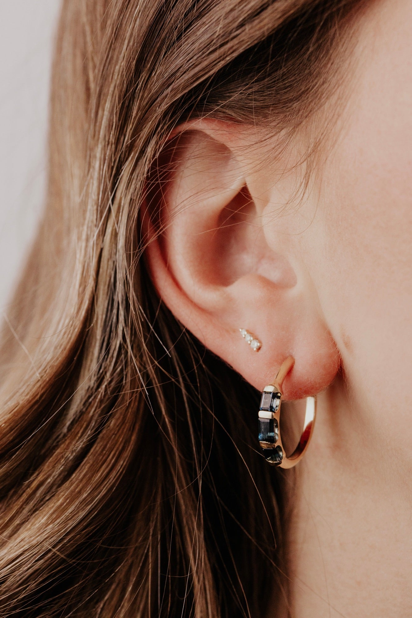 Emerald Cut London Blue Topaz on Post Hoop Earrings
