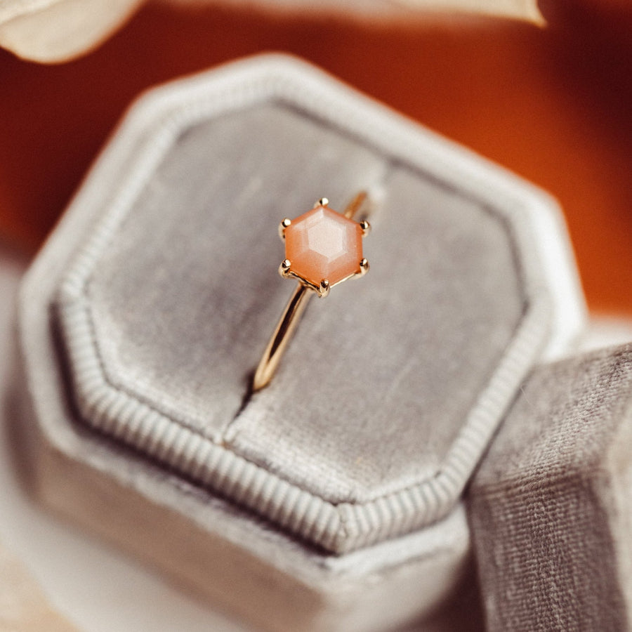 Hexagon Peach Moonstone Ring