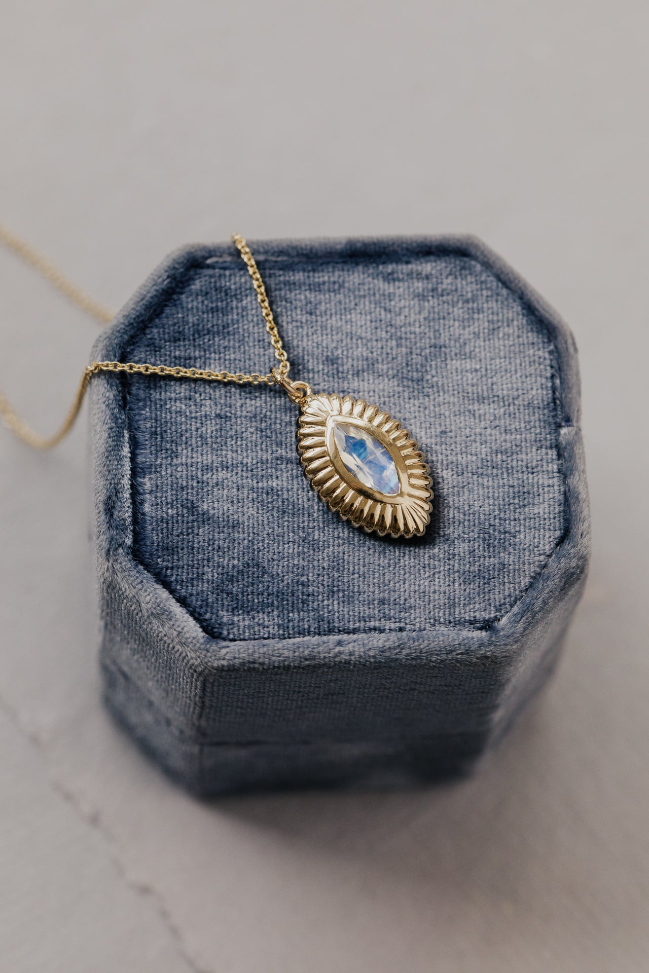 Marquise Moonstone in Textured Border Necklace