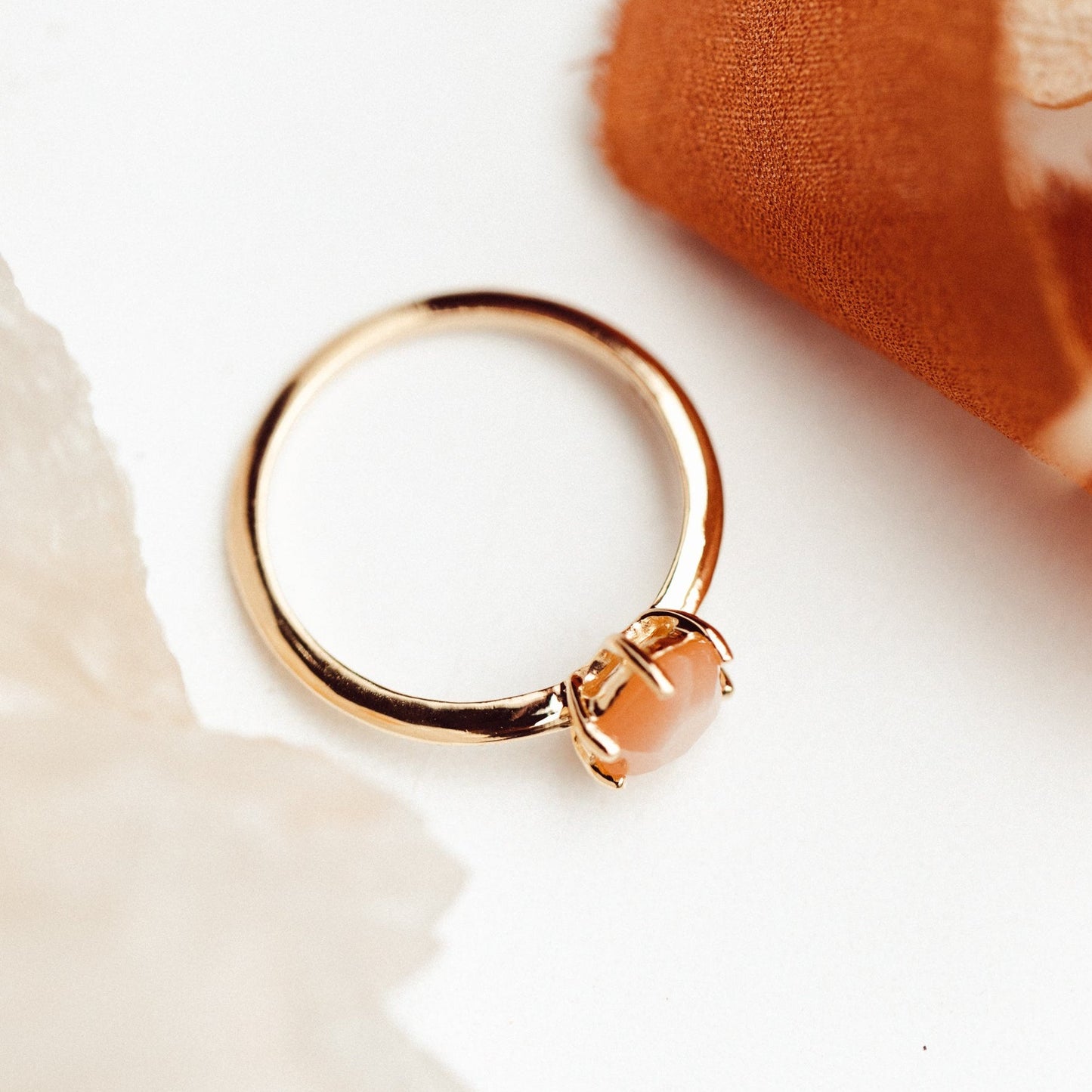 Hexagon Peach Moonstone Ring