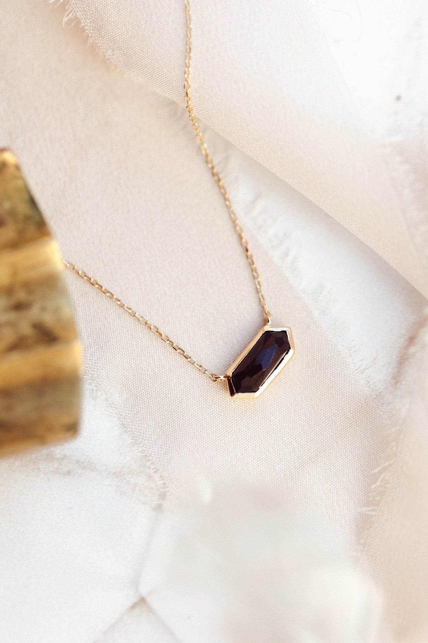 Long Hexagon Black Spinel Bezel Necklace