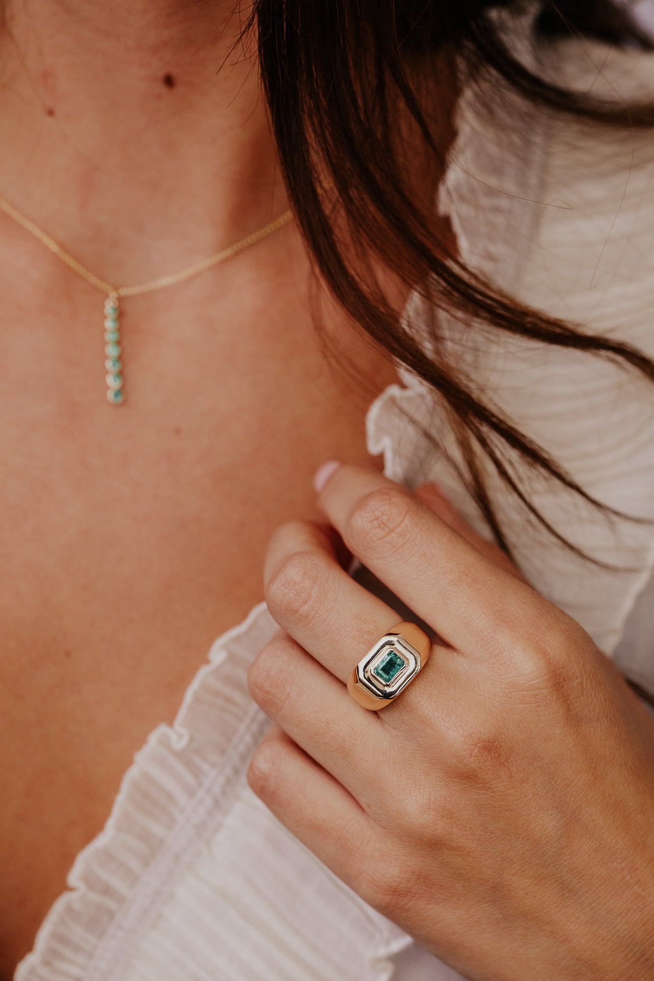 Large Signet with Emerald Cut Emerald Ring