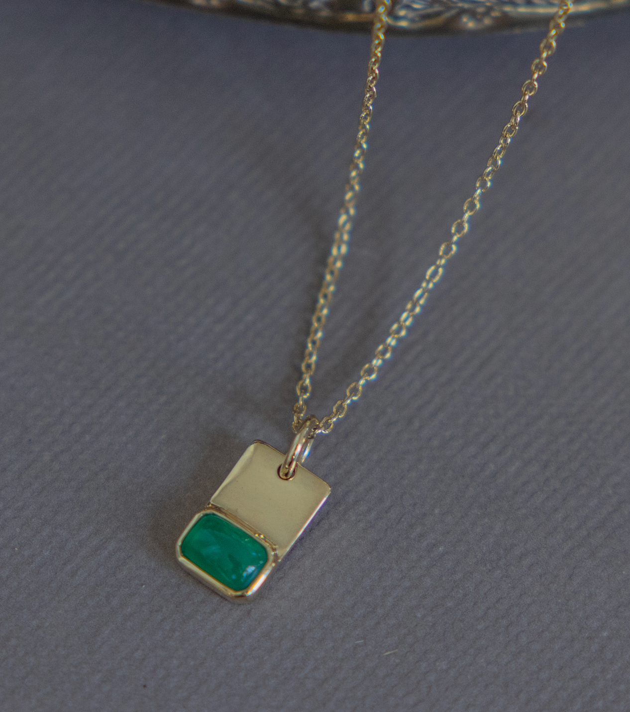Emerald Cut Green Agate and Gold Necklace