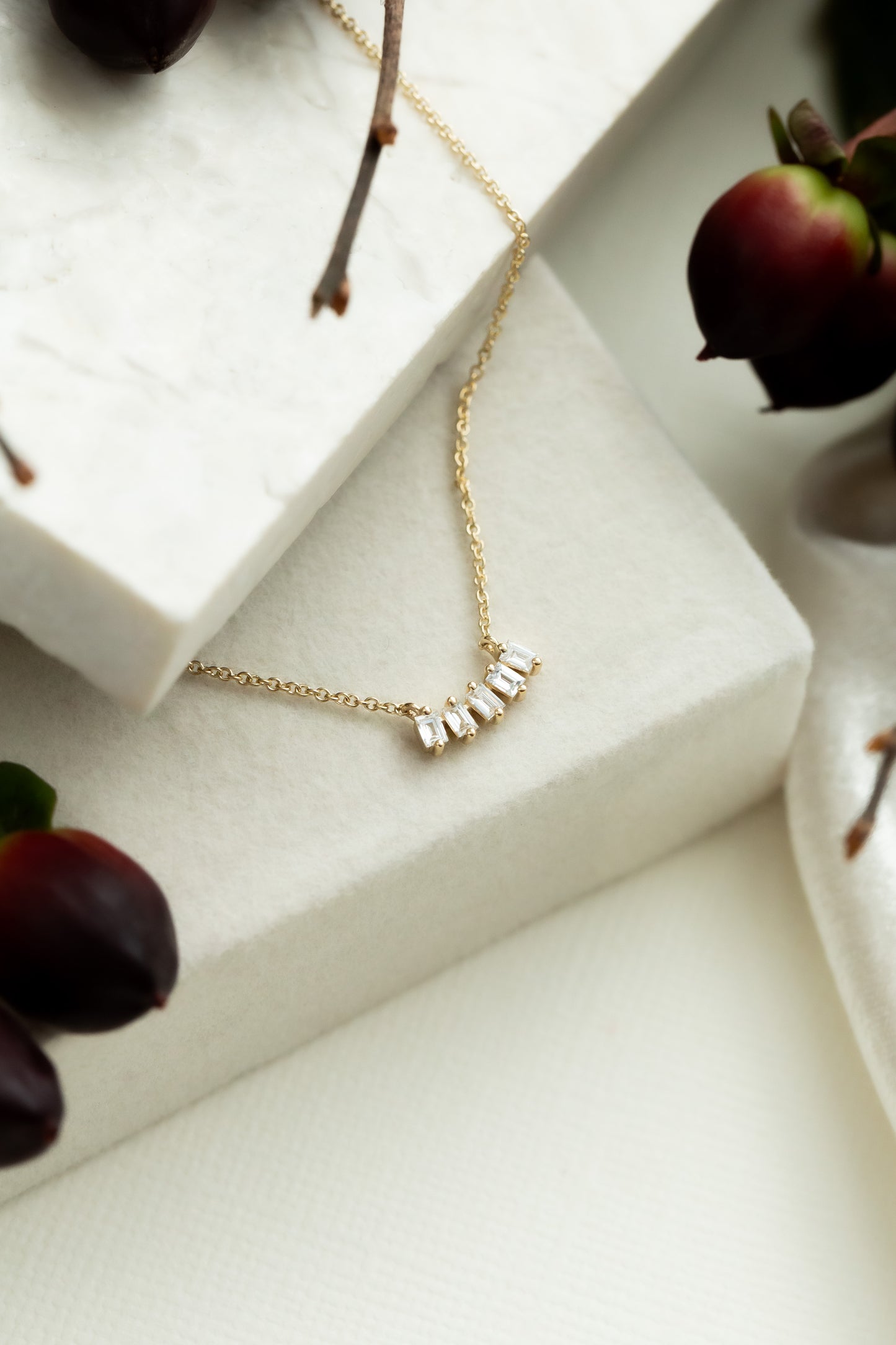 Five Baguette Curved Diamond Necklace