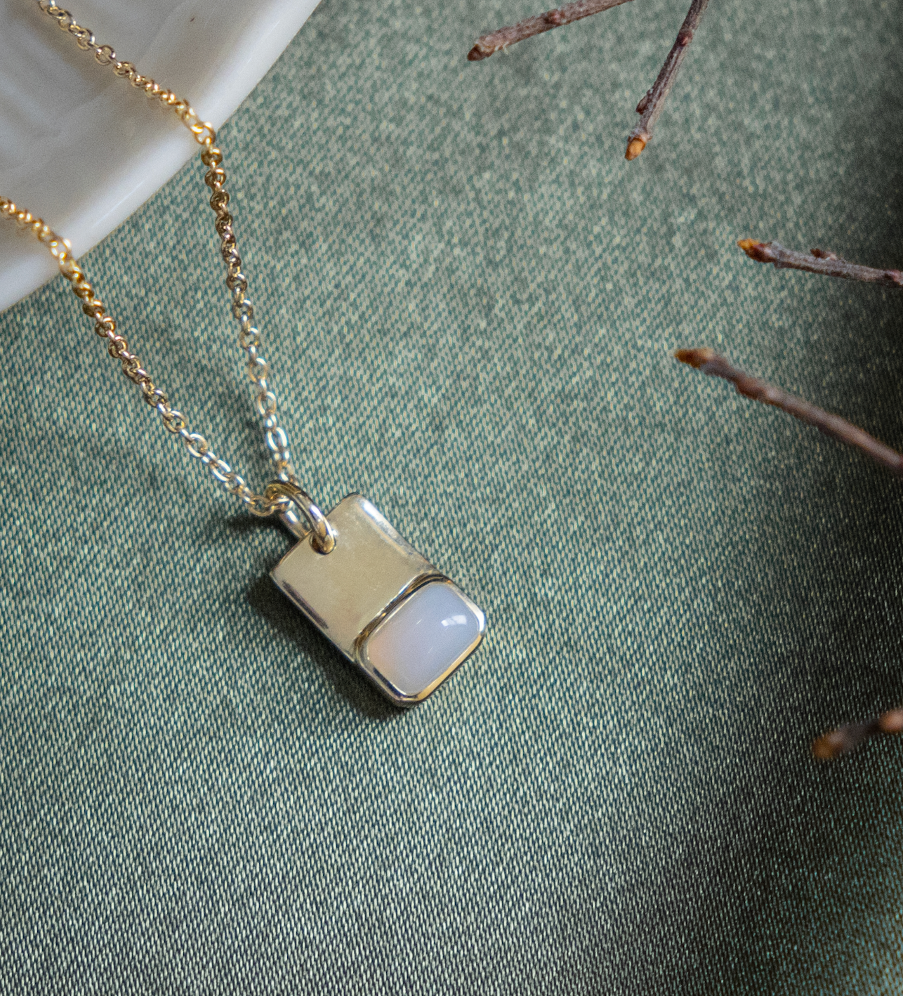Emerald Cut Blue Chalcedony and Gold Necklace