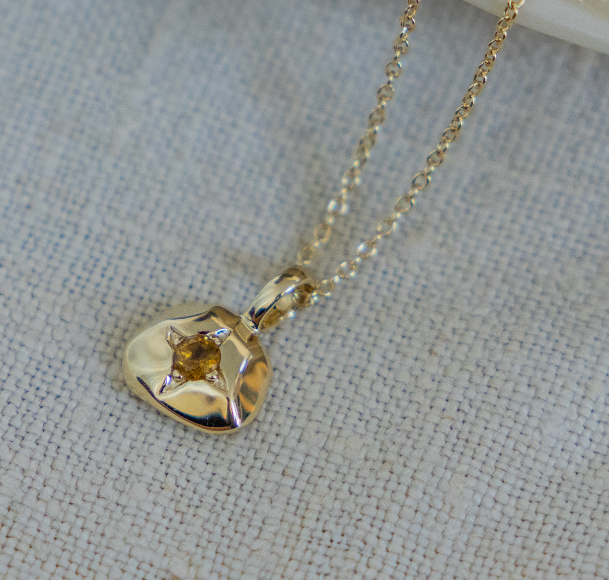 Citrine with Organic Gold Halo Necklace