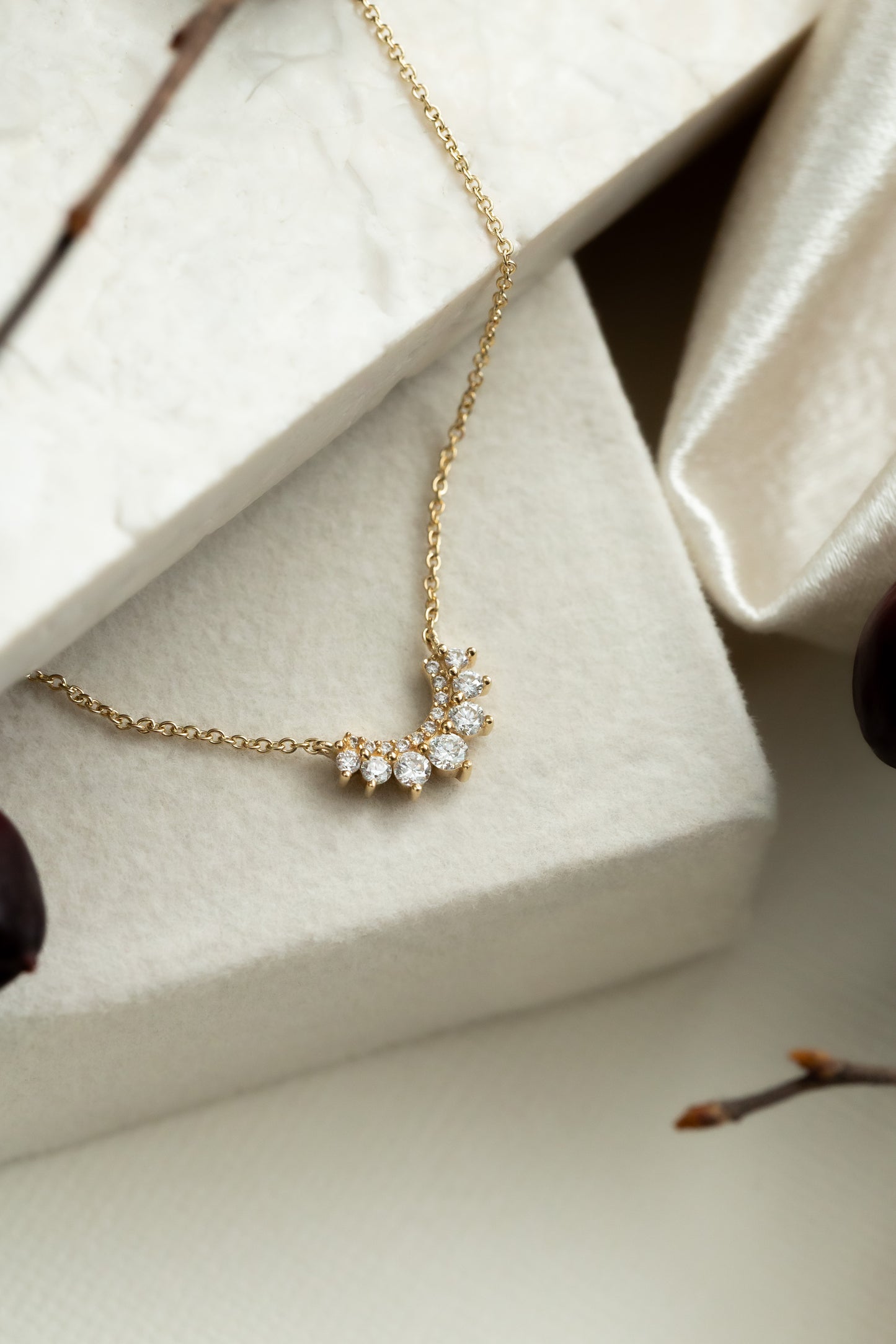 Pave and Starburst Diamond Curved Necklace