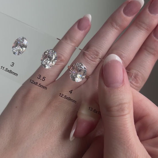 Video showcasing different carat weights displayed d on a model.