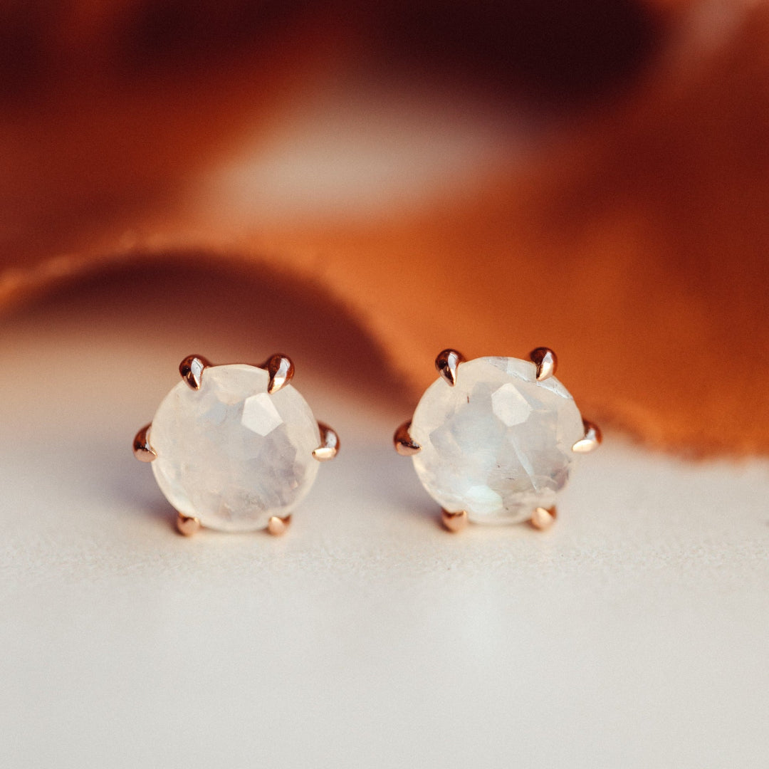 Large Round Moonstone 6 Prong Stud Earrings