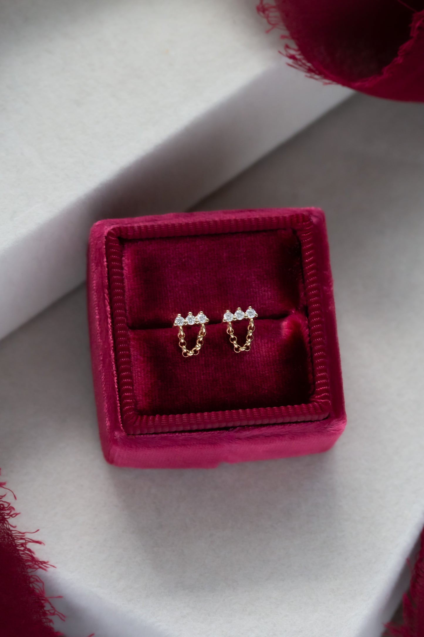 Dainty Diamond Bar with Chain Earrings