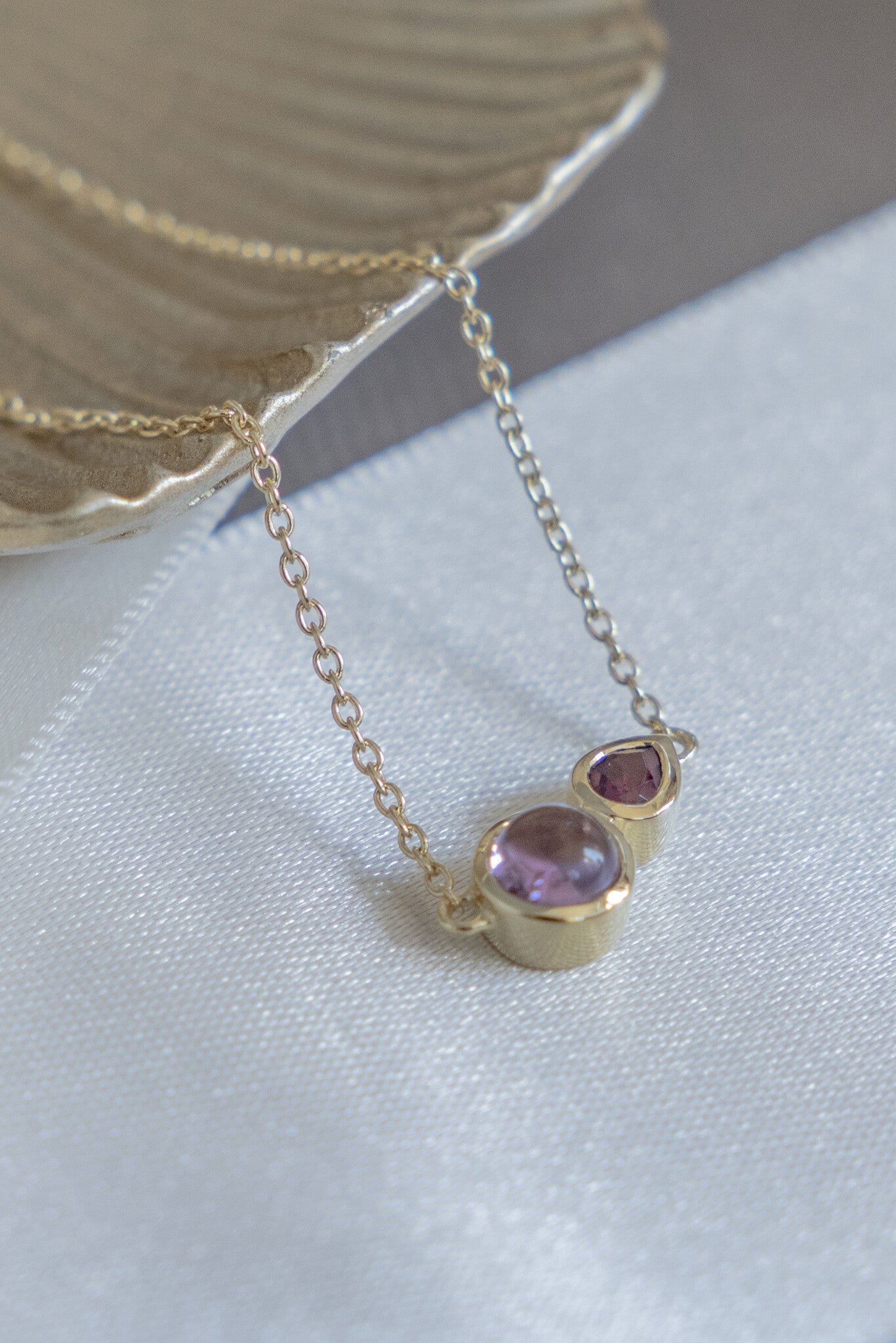 Round Amethyst and Pear Rhodolite Necklace