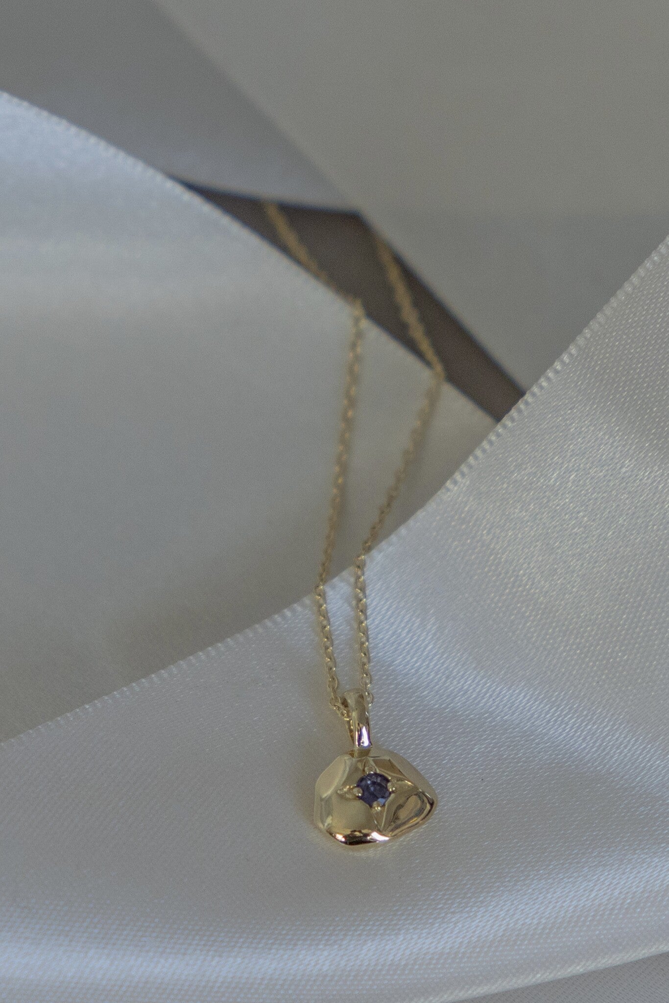 Iolite with Organic Gold Halo Necklace