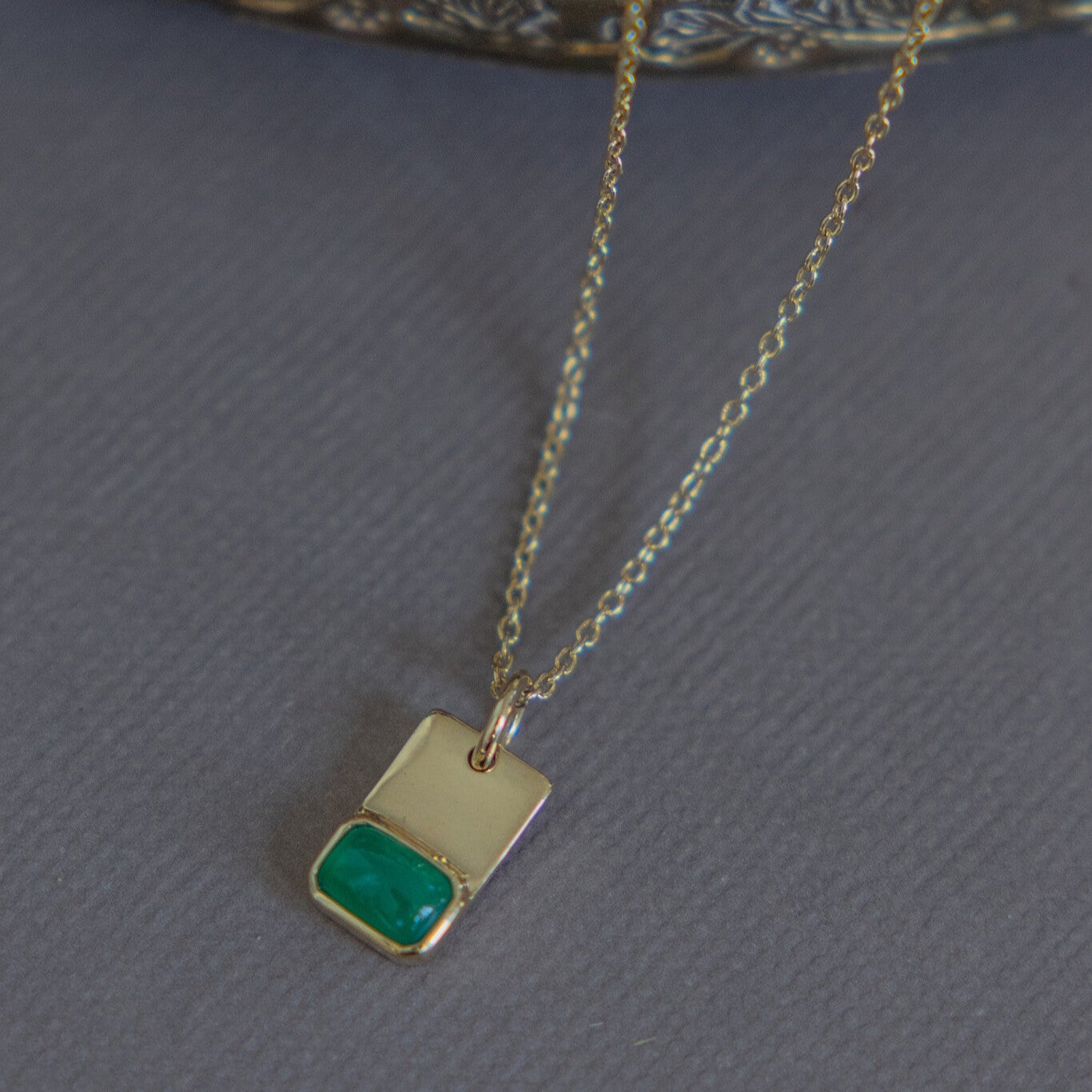 Emerald Cut Green Agate and Gold Necklace