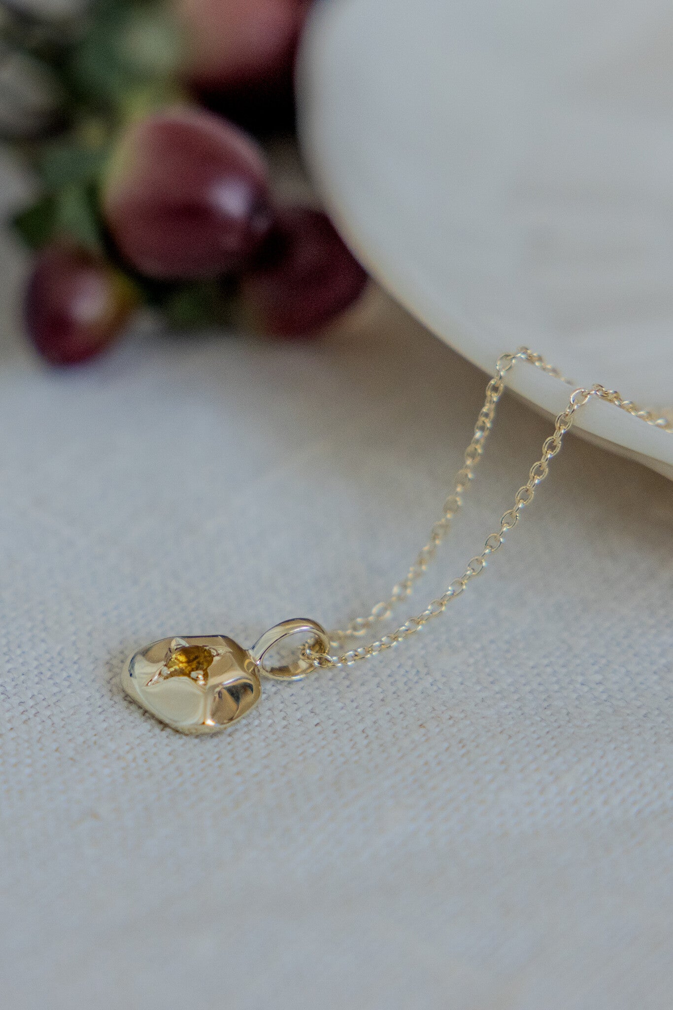 Citrine with Organic Gold Halo Necklace