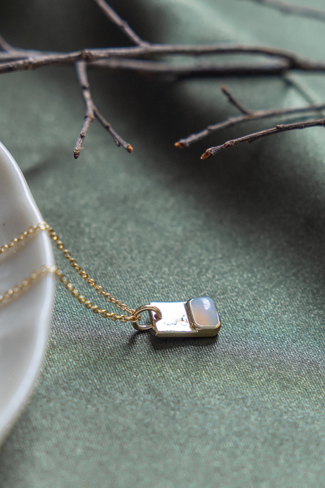 Emerald Cut Blue Chalcedony and Gold Necklace