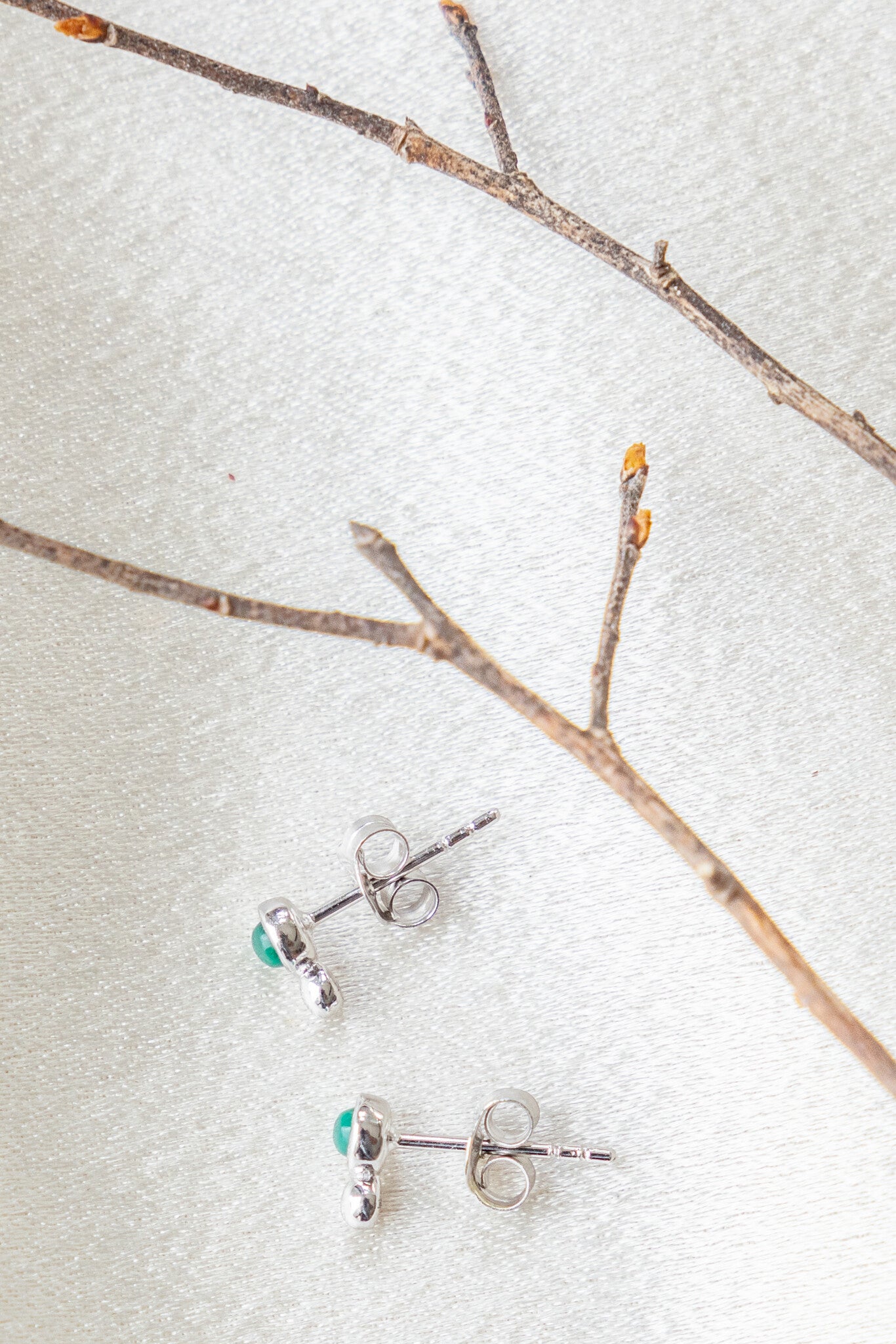 Green Agate and Metal Ball Earrings