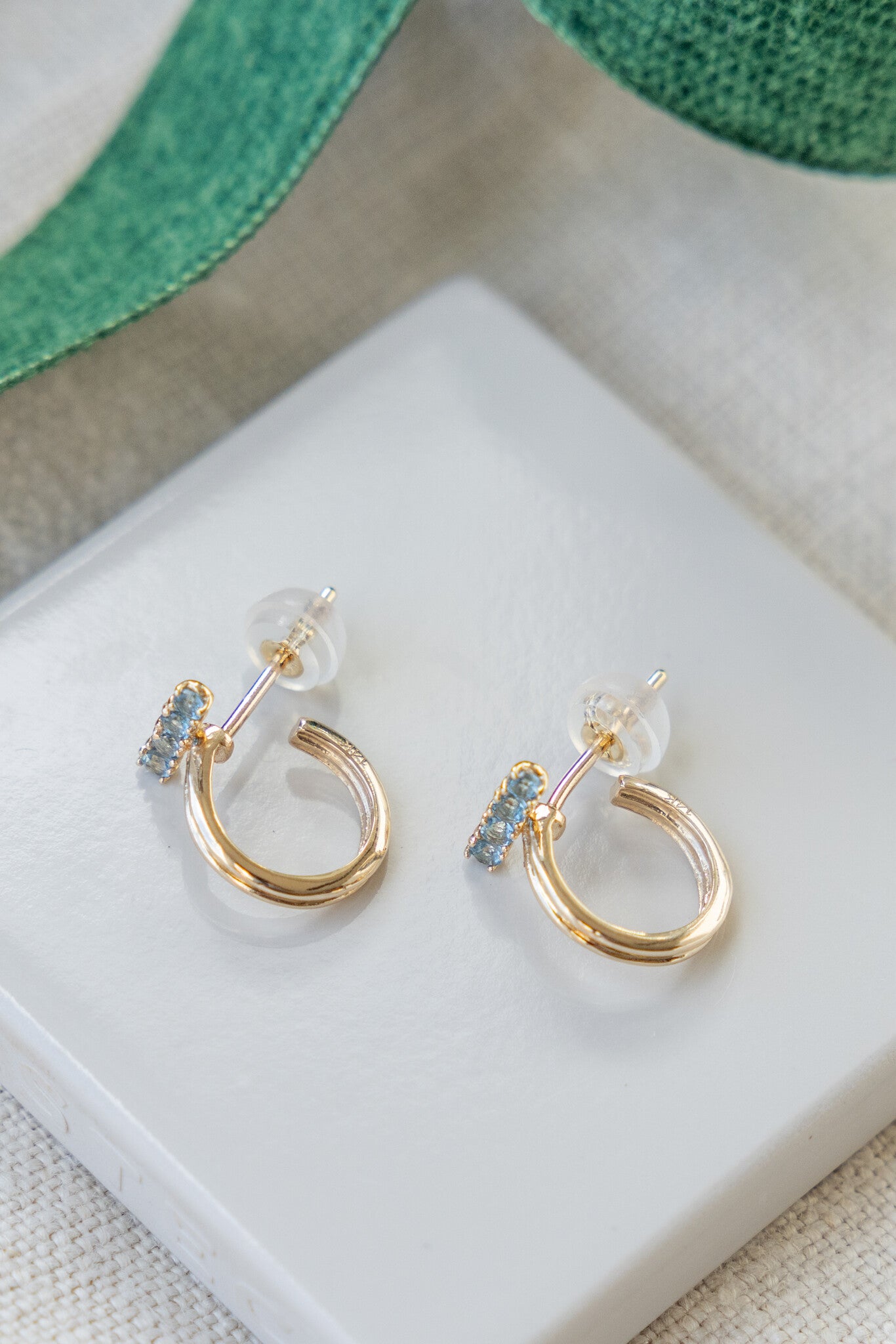 Blue Topaz Bar with Thin Hoop Earrings