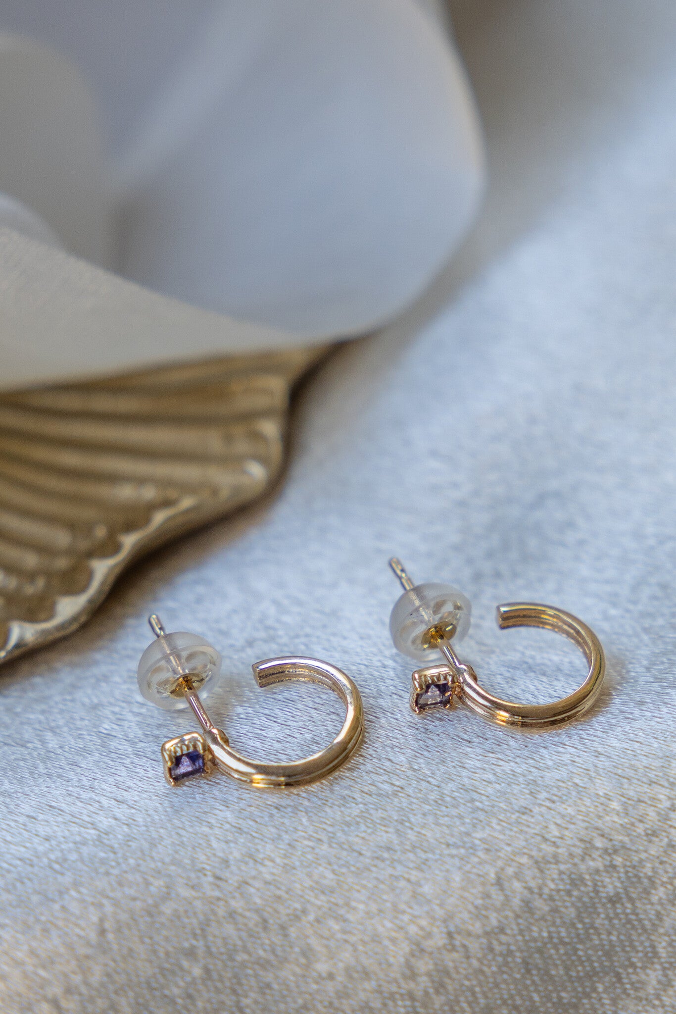 Iolite with Thin Textured Hoop Earrings