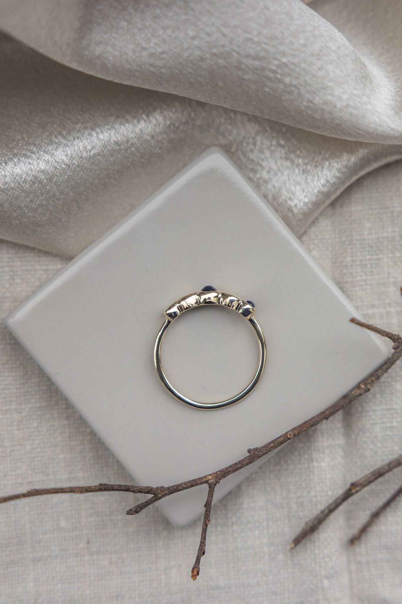 Two Sapphires with Circular Gold Accents Ring