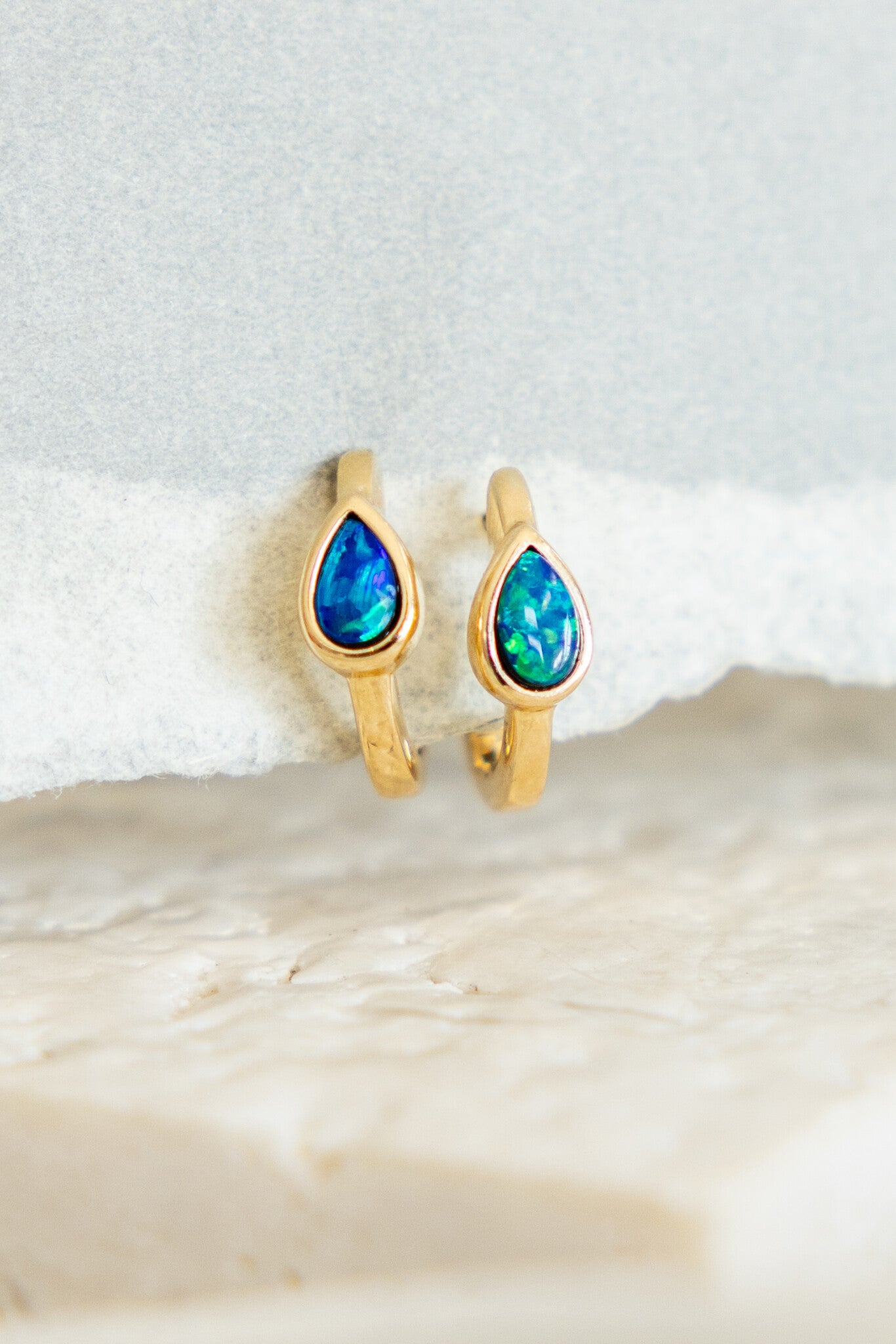 Pear Opal Huggie Earrings