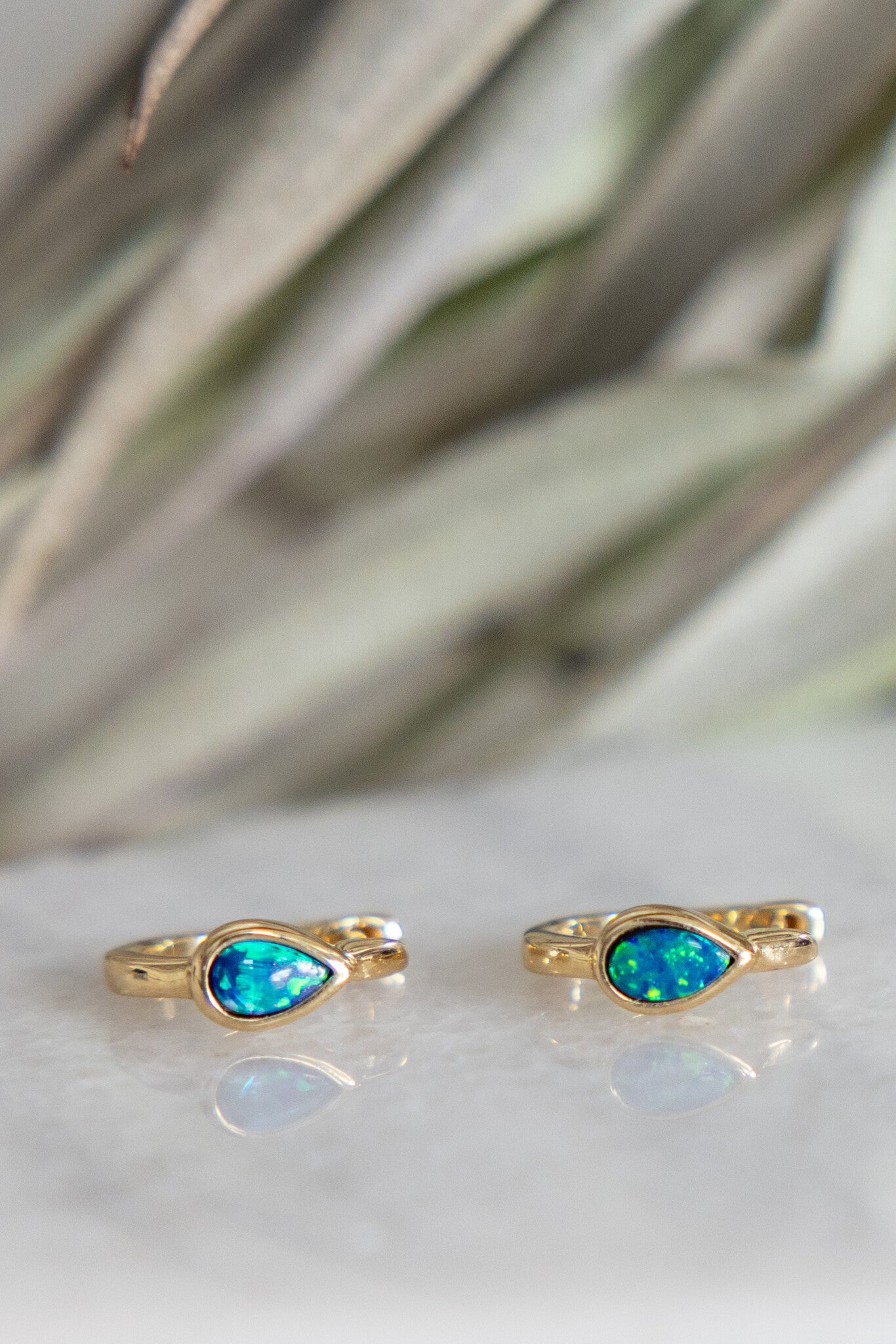 Pear Opal Huggie Earrings