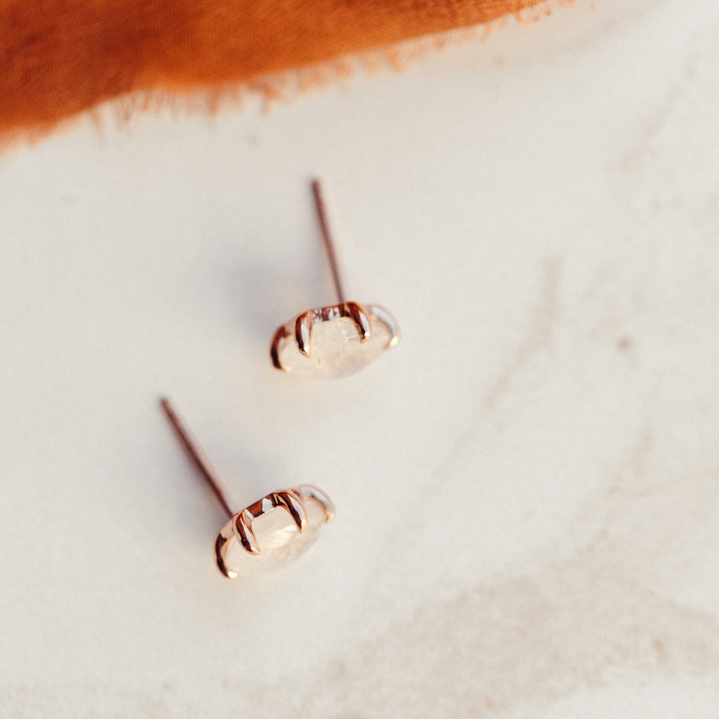 Large Round Moonstone 6 Prong Stud Earrings