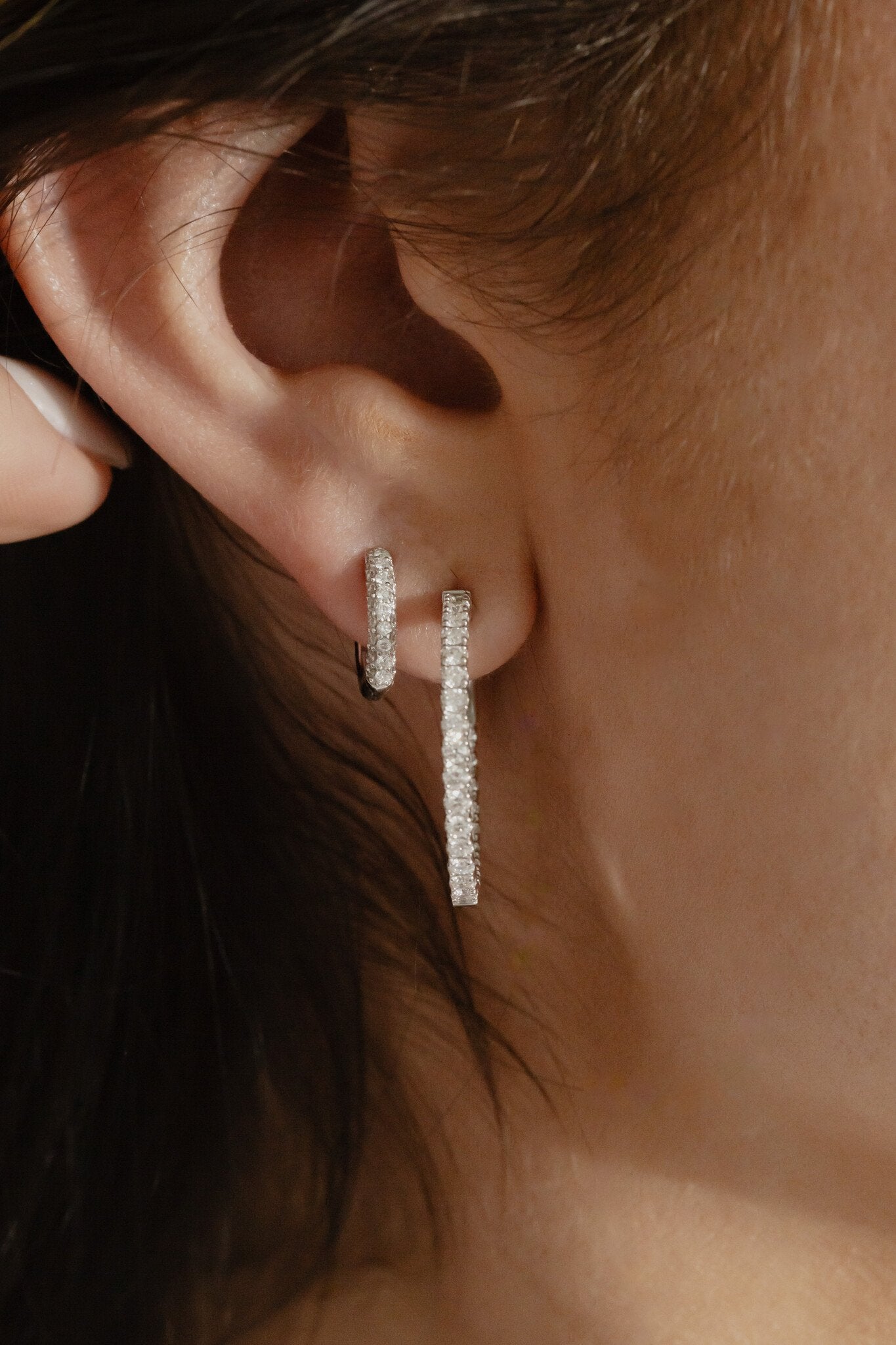 Three Row Pave Huggie Earrings