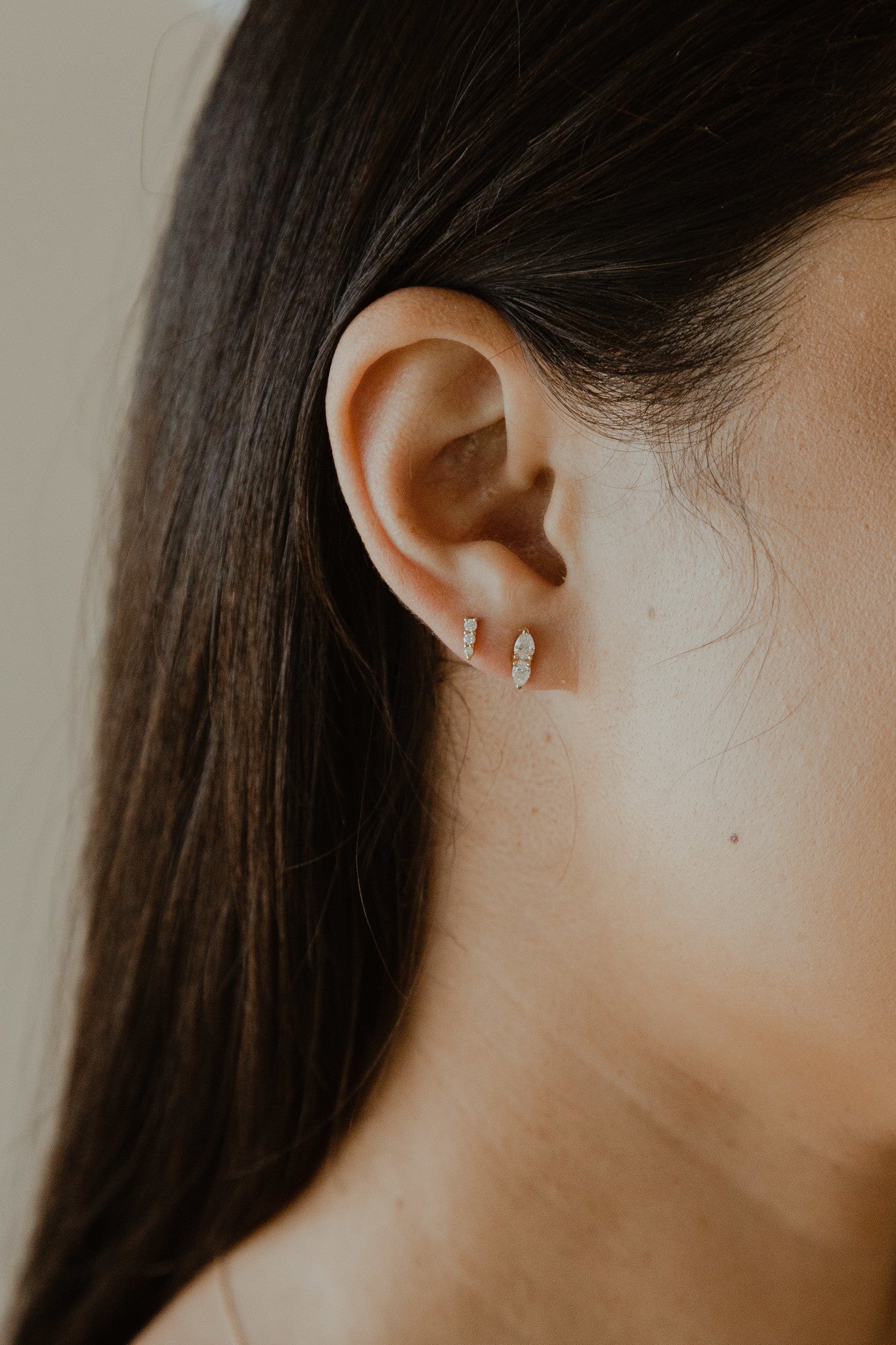 Three Tapered Diamond Stud Earrings