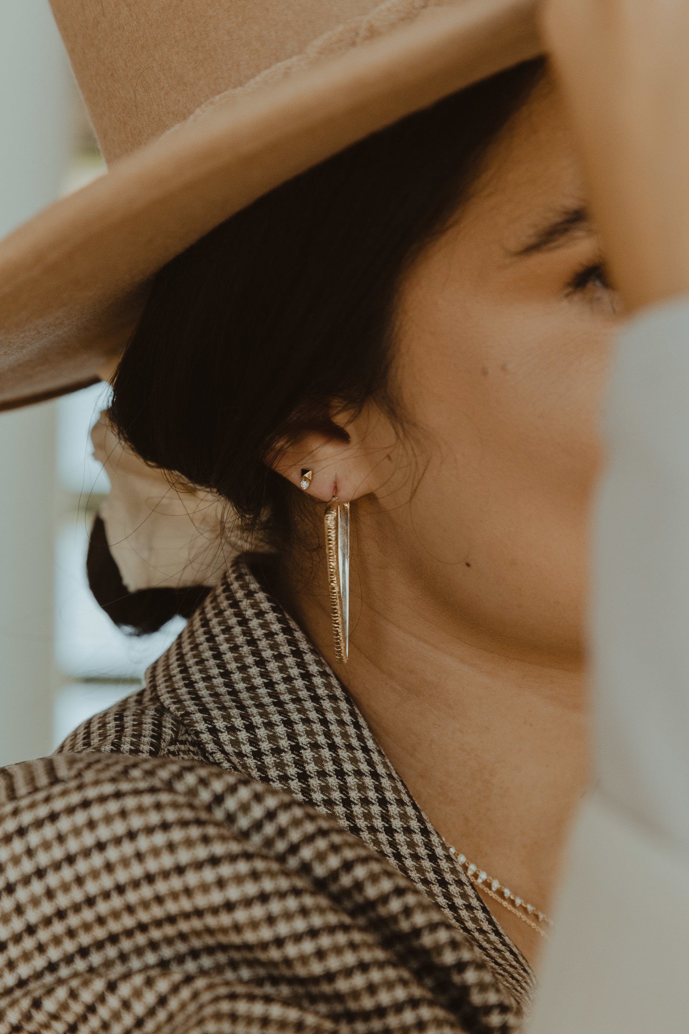 Diamond and Gold Pyramid Stud Earrings
