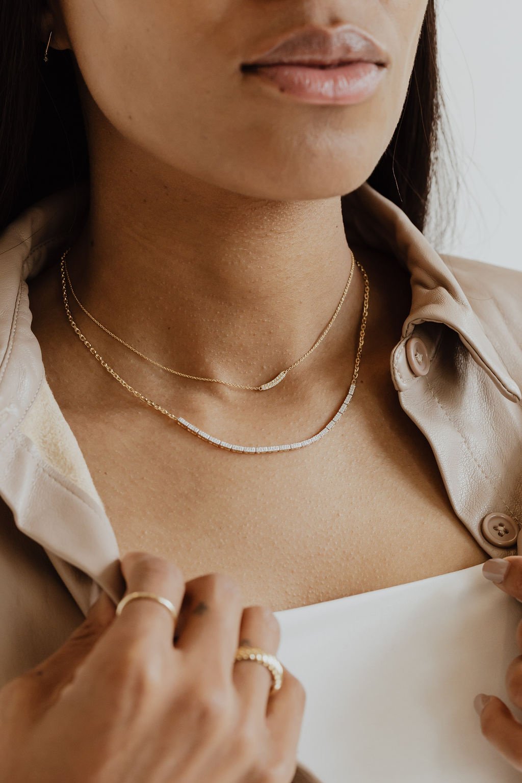 Curved Two Row Pave Diamond Necklace