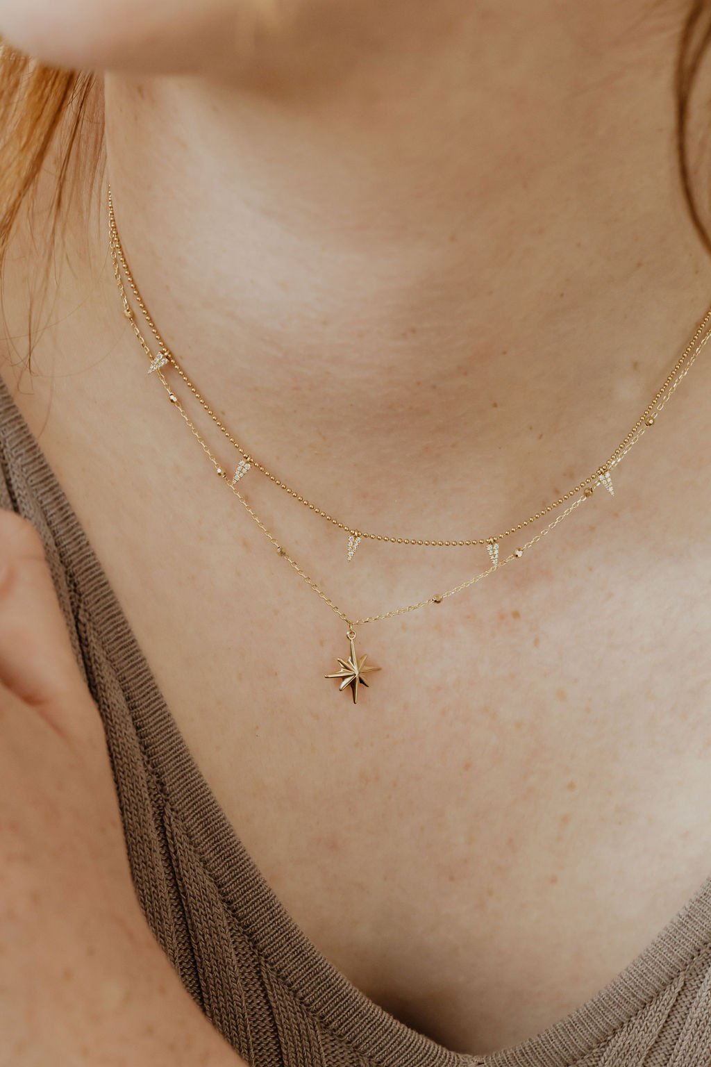 Star Pendant on Sparkle Beaded Chain Necklace