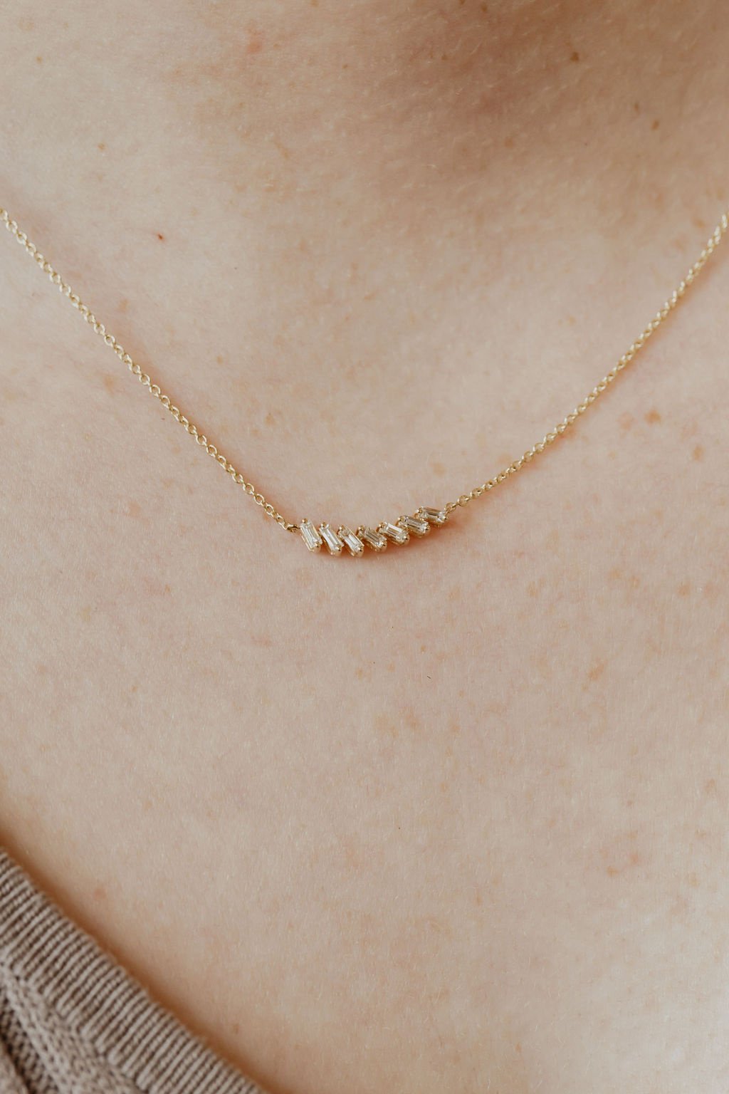 Curved Baguette Diamond Necklace