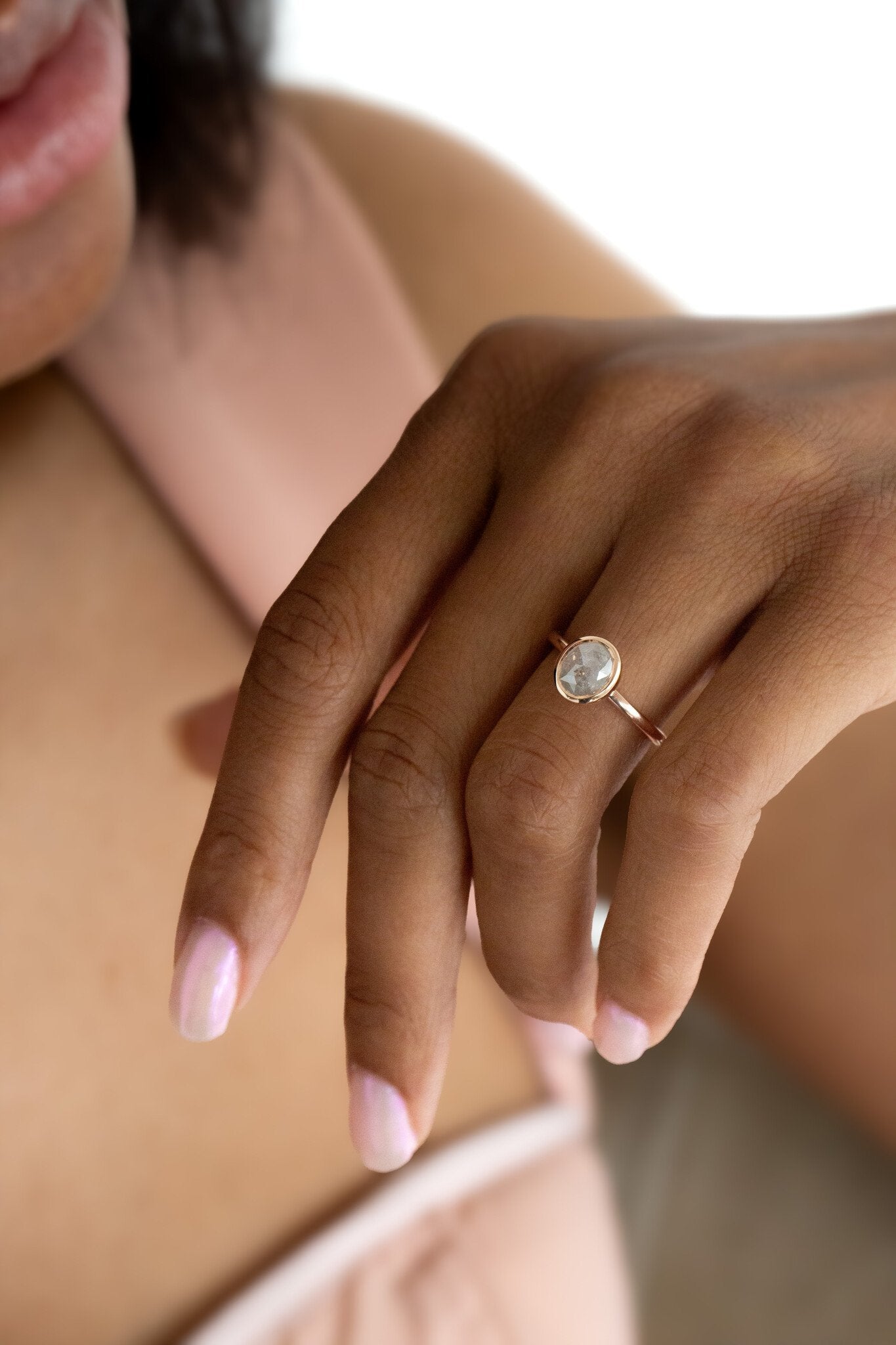 The Bailey 1.72 ct Oval Rustic Diamond Bezel Solitaire