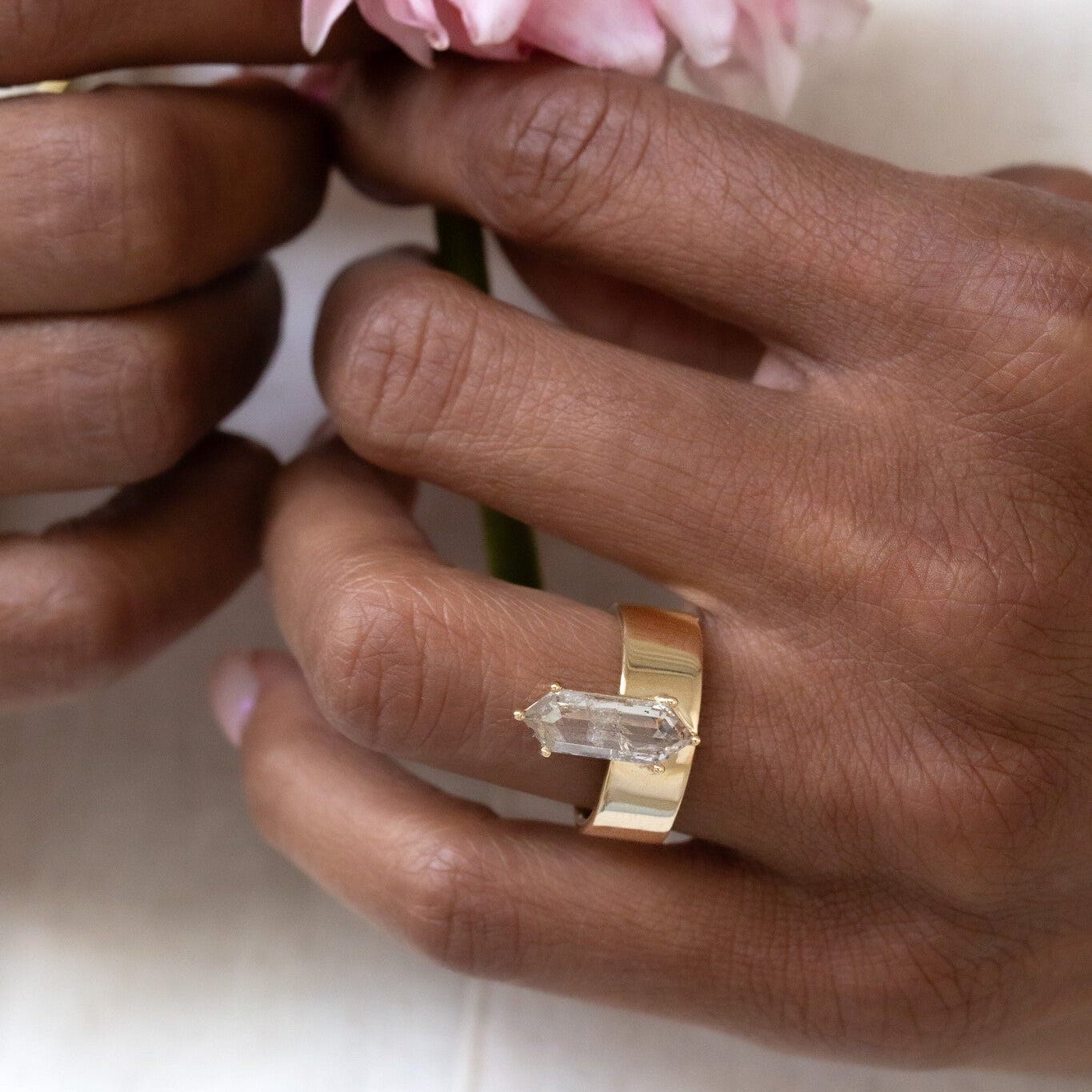 The Sezanne 2.21 ct Long Hexagon Rustic Diamond Ring