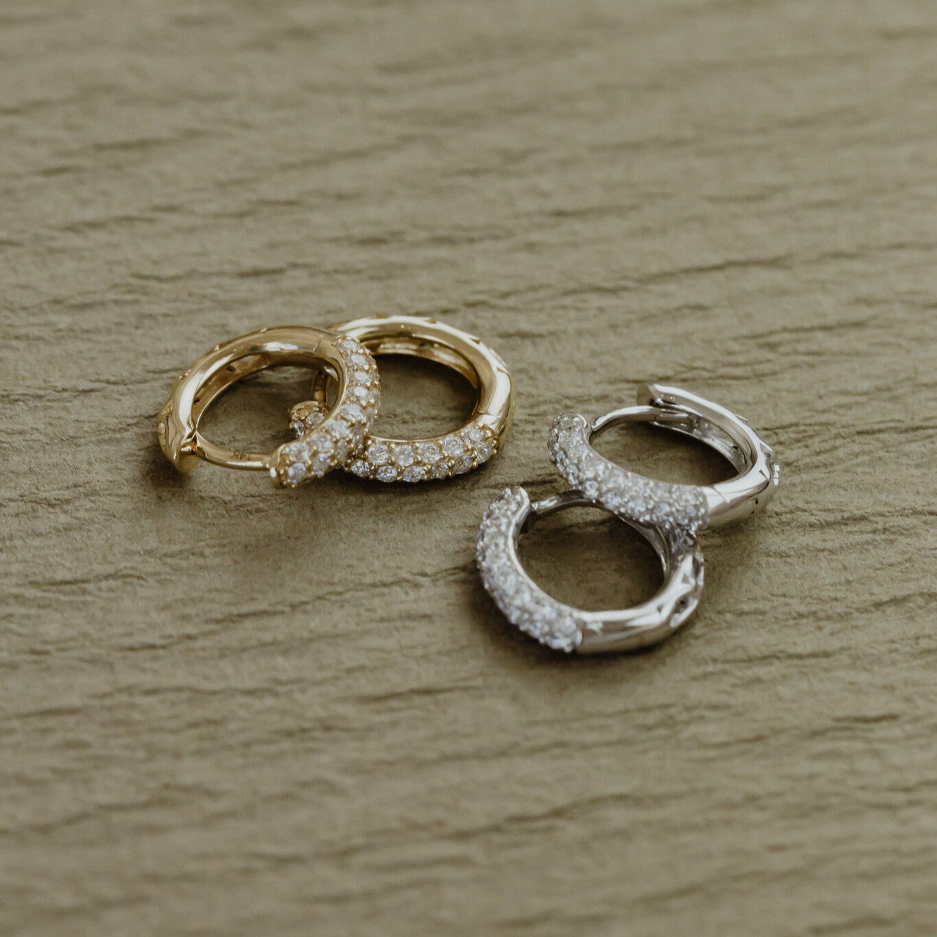 Three Row Pave Huggie Earrings