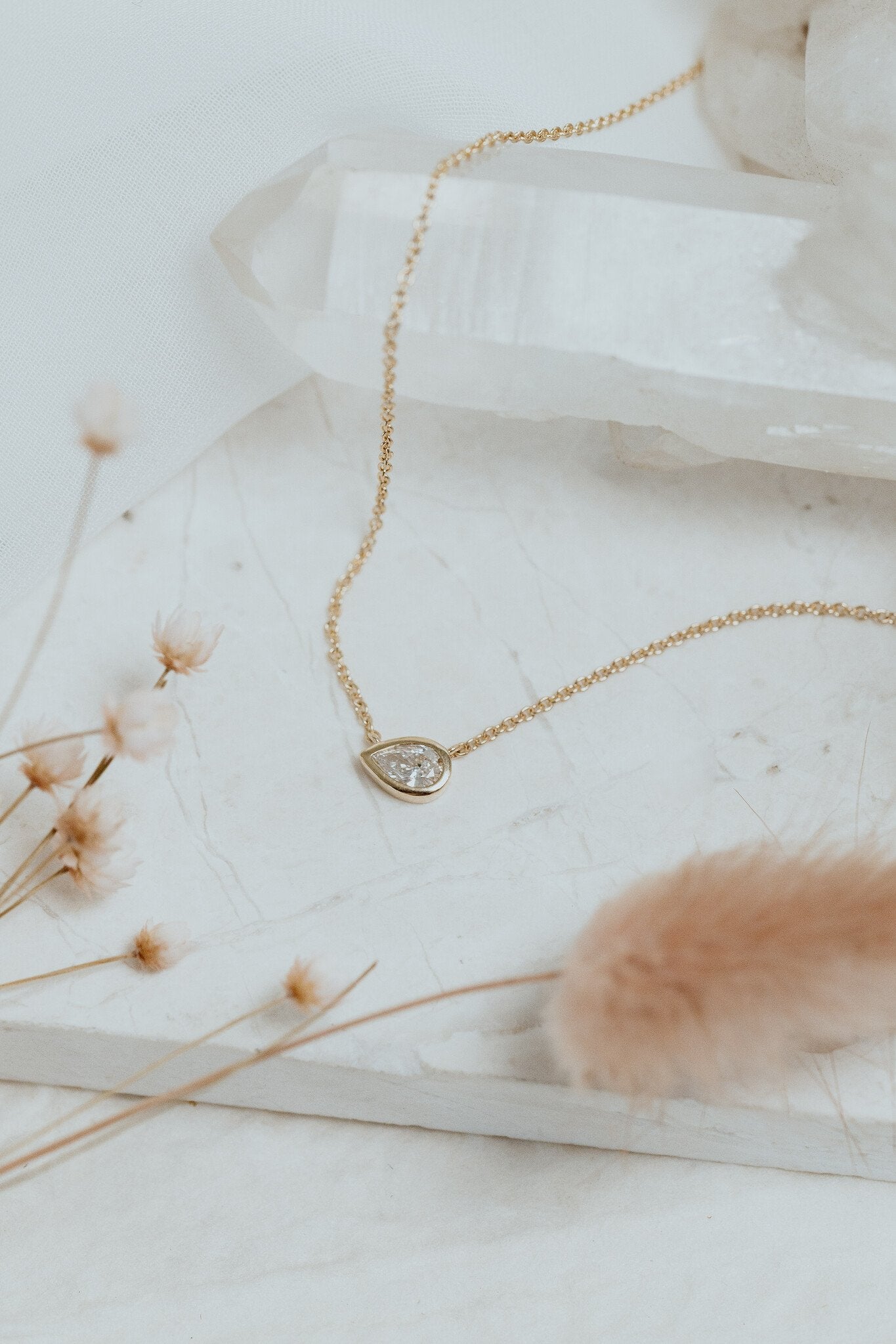 Pear Bezel Set Diamond Necklace